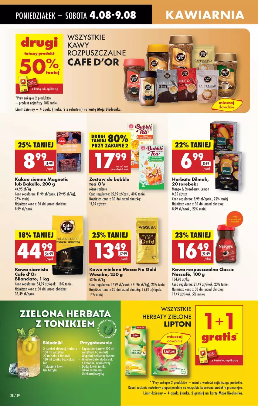 Gazetka promocyjna Biedronka - Od Poniedziałku - ważna 04.08 do 09.08.2025 - strona 52 - produkty: Dilmah, Gra, Herbata, Kakao, Kawa, Kawa mielona, Kawa rozpuszczalna, Kawa ziarnista, Lipton, Mango, Mocca Fix Gold, Por, Woseba