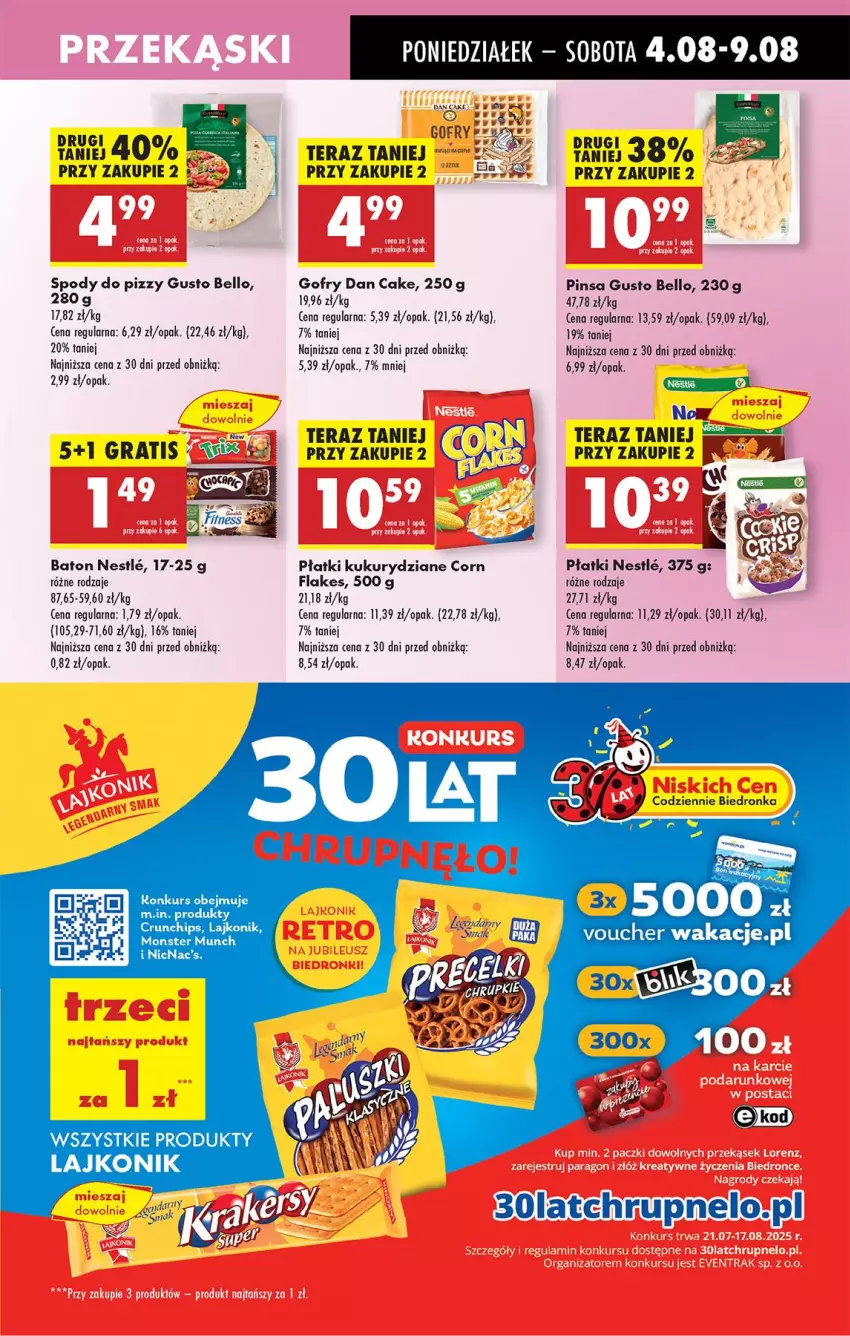 Gazetka promocyjna Biedronka - Od Poniedziałku - ważna 04.08 do 09.08.2025 - strona 53 - produkty: Baton, Bell, Corn flakes, Crunchips, Dan Cake, Gin, Gofry, Gra, Lajkonik, LG, Monster Munch, Mop, Tera