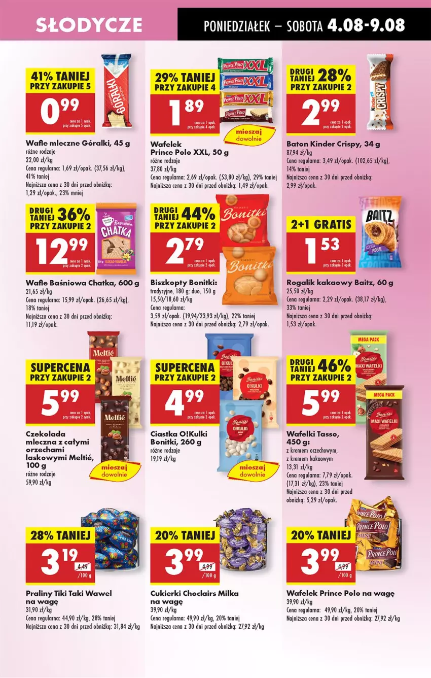 Gazetka promocyjna Biedronka - Od Poniedziałku - ważna 04.08 do 09.08.2025 - strona 55 - produkty: Baton, Biszkopty, Bonitki, Ciastka, Cukier, Cukierki, Czekolada, Czekolada mleczna, Góralki, Gra, Kakao, Kinder, Milka, Praliny, Prince Polo, Wafelek, Wafle, Wawel