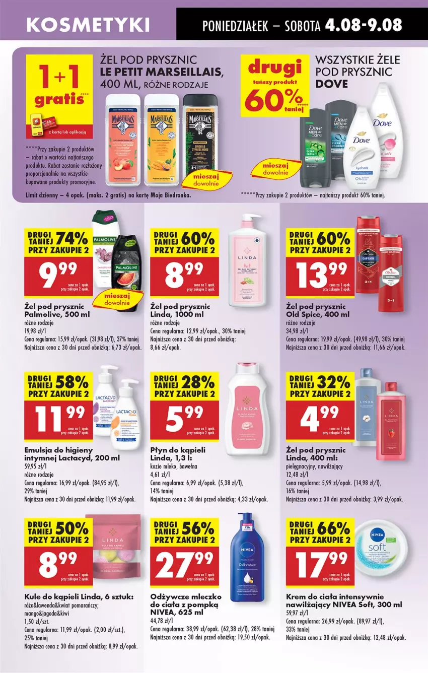 Gazetka promocyjna Biedronka - Od Poniedziałku - ważna 04.08 do 09.08.2025 - strona 67 - produkty: Dove, Emulsja, Gra, Kiwi, Krem do ciała, Lactacyd, Mango, Mars, Mleczko, Mleczko do ciała, Mleko, Nivea, Old Spice, Palmolive, Płyn do kąpieli, Por, Róża, Wełna