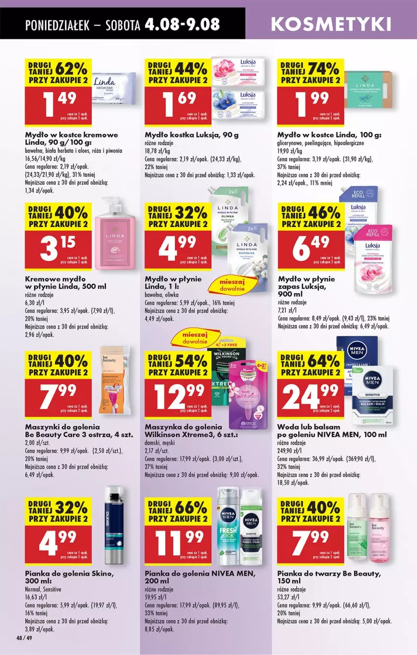 Gazetka promocyjna Biedronka - Od Poniedziałku - ważna 04.08 do 09.08.2025 - strona 68 - produkty: Balsam po goleniu, Be Be, Fa, Herbata, Luksja, Maszynka, Maszynka do golenia, Mydło, Mydło w płynie, Nivea, Nivea Men, Peeling, Pianka do golenia, Piwo, Róża, Szynka, Wełna, Woda