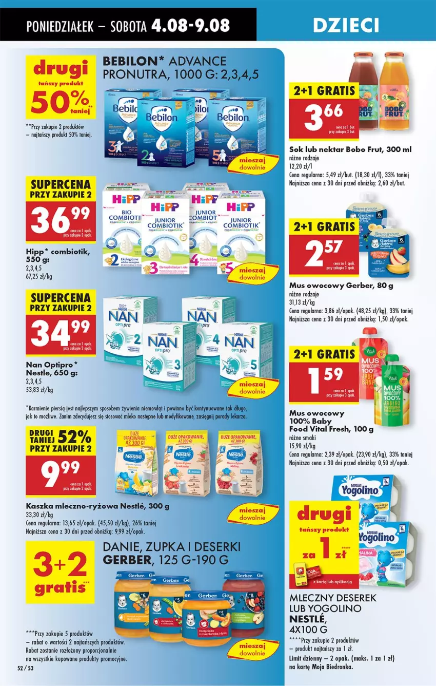 Gazetka promocyjna Biedronka - Od Poniedziałku - ważna 04.08 do 09.08.2025 - strona 72 - produkty: BEBILON, Deser, Dzieci, Gerber, Gra, HiPP, Karmi, Leon, Mleko, Mus, NAN Optipro, Nektar, O nas, Por, Ryż, Ser, Serek, Sok