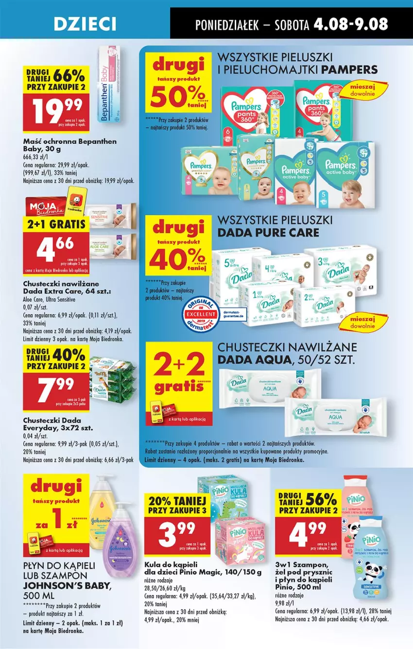 Gazetka promocyjna Biedronka - Od Poniedziałku - ważna 04.08 do 09.08.2025 - strona 73 - produkty: Bepanthen, Chusteczki, Dada, Dzieci, Kiwi, Kula do kąpieli, Leon, Płyn do kąpieli, Szampon