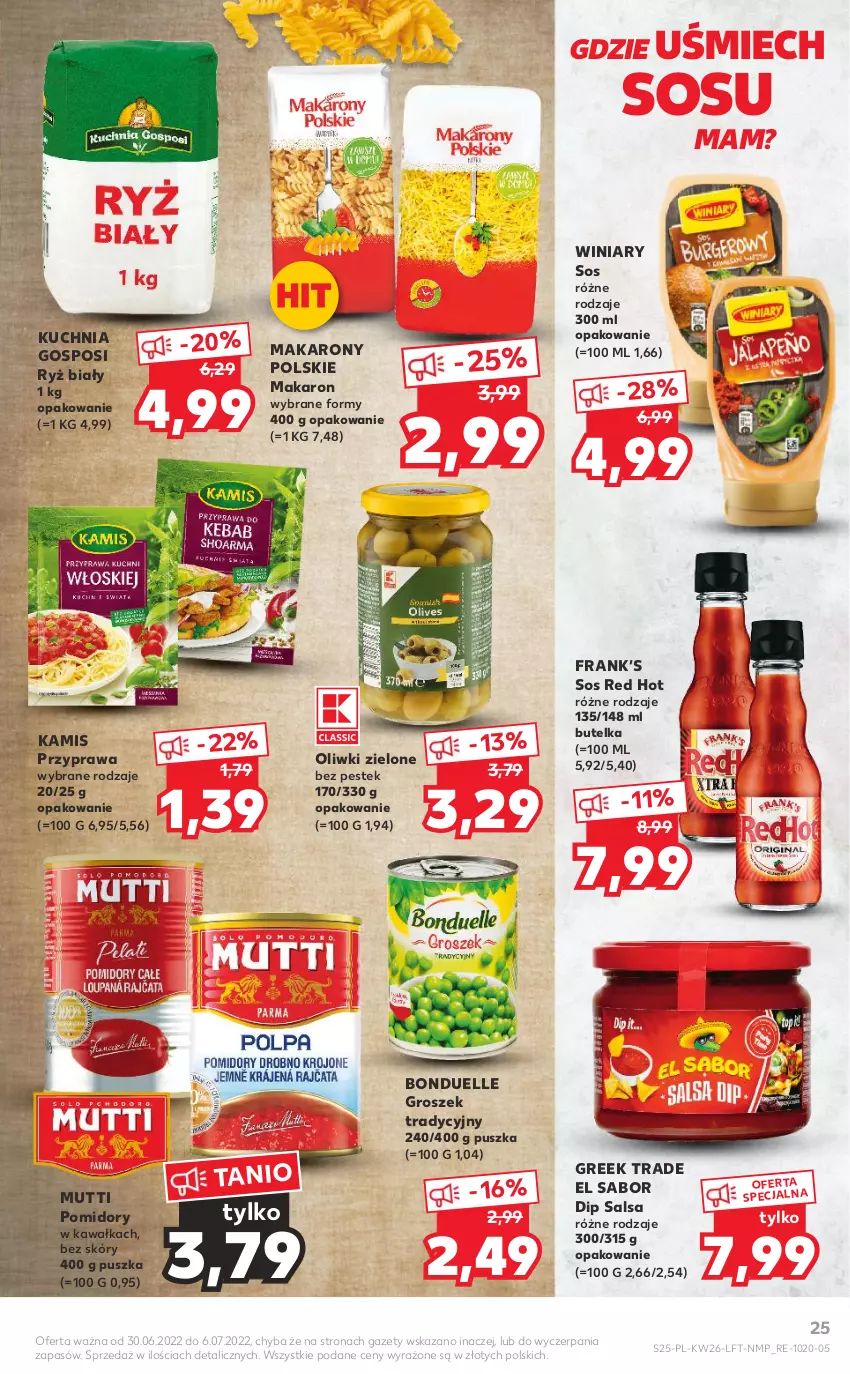 Gazetka promocyjna Kaufland - OFERTA TYGODNIA - ważna 30.06 do 06.07.2022 - strona 25 - produkty: Bonduelle, Groszek, Kamis, Kawa, Kuchnia, Makaron, Oliwki, Oliwki zielone, Pomidory, Pomidory w kawałkach, Ryż, Ryż biały, Salsa, Sos, Stek, Winiary