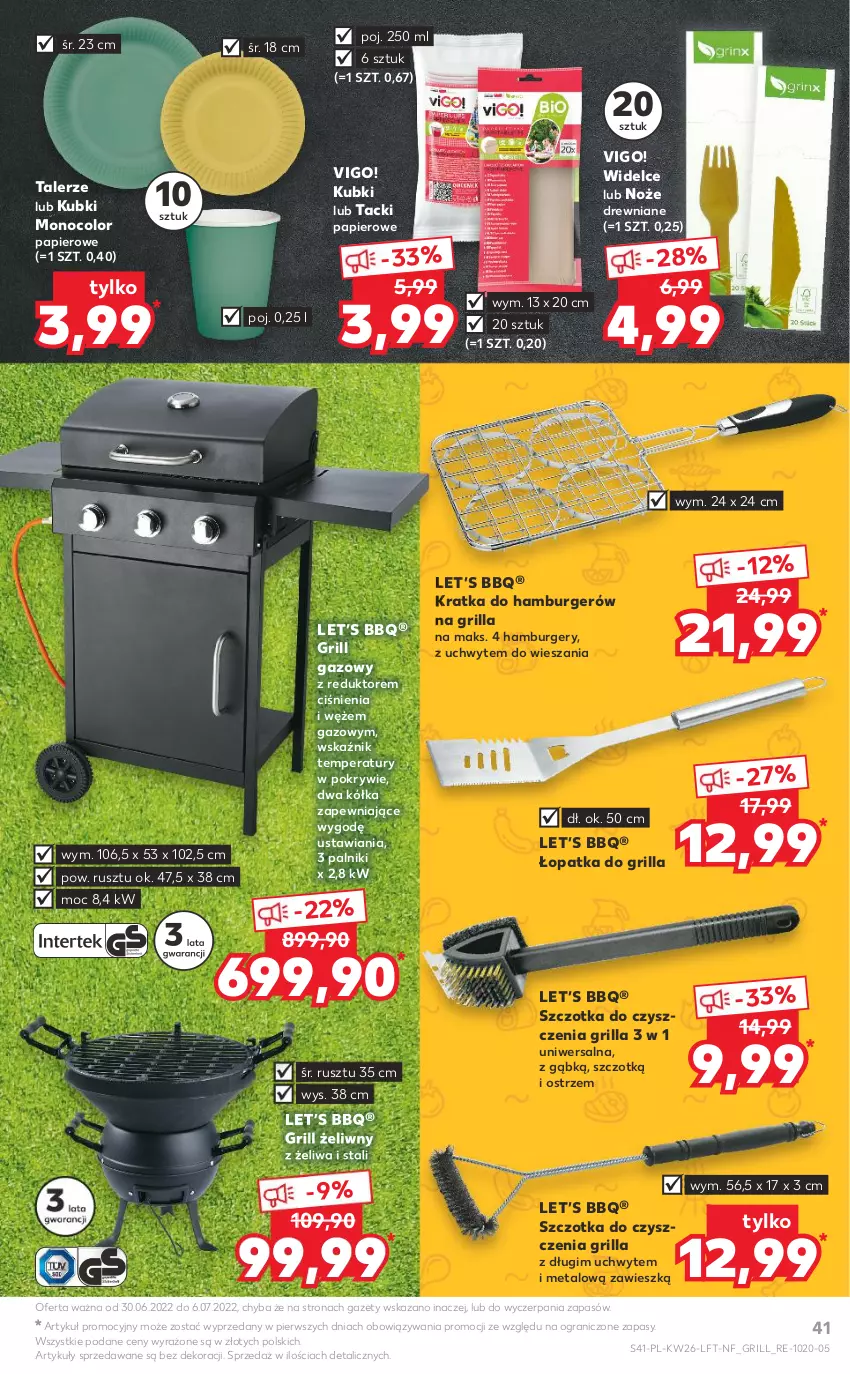 Gazetka promocyjna Kaufland - OFERTA TYGODNIA - ważna 30.06 do 06.07.2022 - strona 41 - produkty: Burger, Gra, Grill, Grill gazowy, Hamburger, Noż, Papier, Szczotka, Talerz