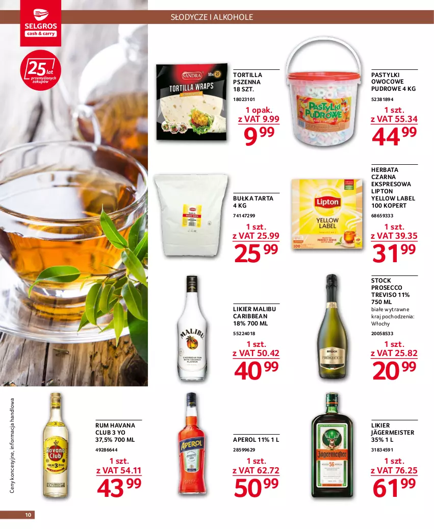 Gazetka promocyjna Selgros - Dla gastronomii - ważna 28.07 do 10.08.2022 - strona 10 - produkty: Alkohole, Aperol, Bułka, Bułka tarta, Herbata, Herbata czarna, Likier, Lipton, Malibu, Pastylki, Prosecco, Rum, Stock, Tarta, Tortilla