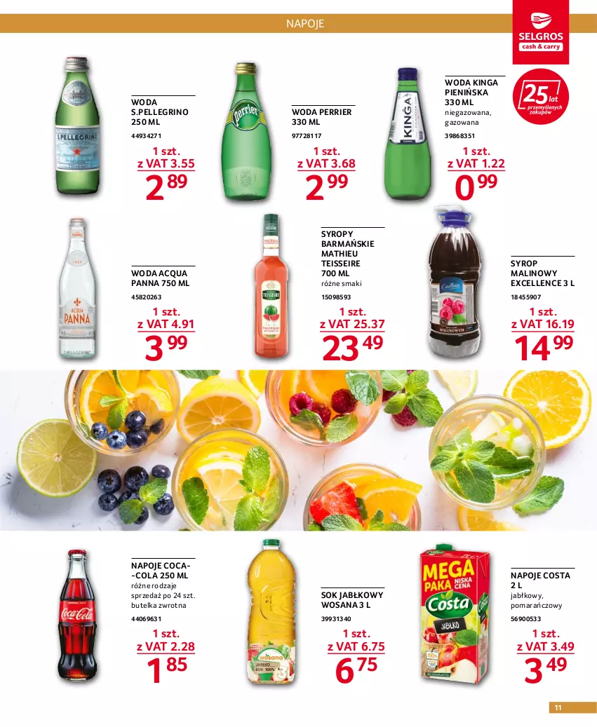 Gazetka promocyjna Selgros - Dla gastronomii - ważna 28.07 do 10.08.2022 - strona 11 - produkty: Acqua Panna, Coca-Cola, Napoje, Sok, Sok jabłkowy, Syrop, Syropy, Woda, Wosana