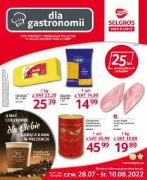 Gazetka promocyjna Selgros - Dla gastronomii - Gazetka - ważna od 10.08 do 10.08.2022 - strona 1 - produkty: Piec, Kurczak, Koncentrat pomidorowy, Makaron, Ser, Filet z piersi kurczaka, Kawa, Tran, Gouda, LG, Fa