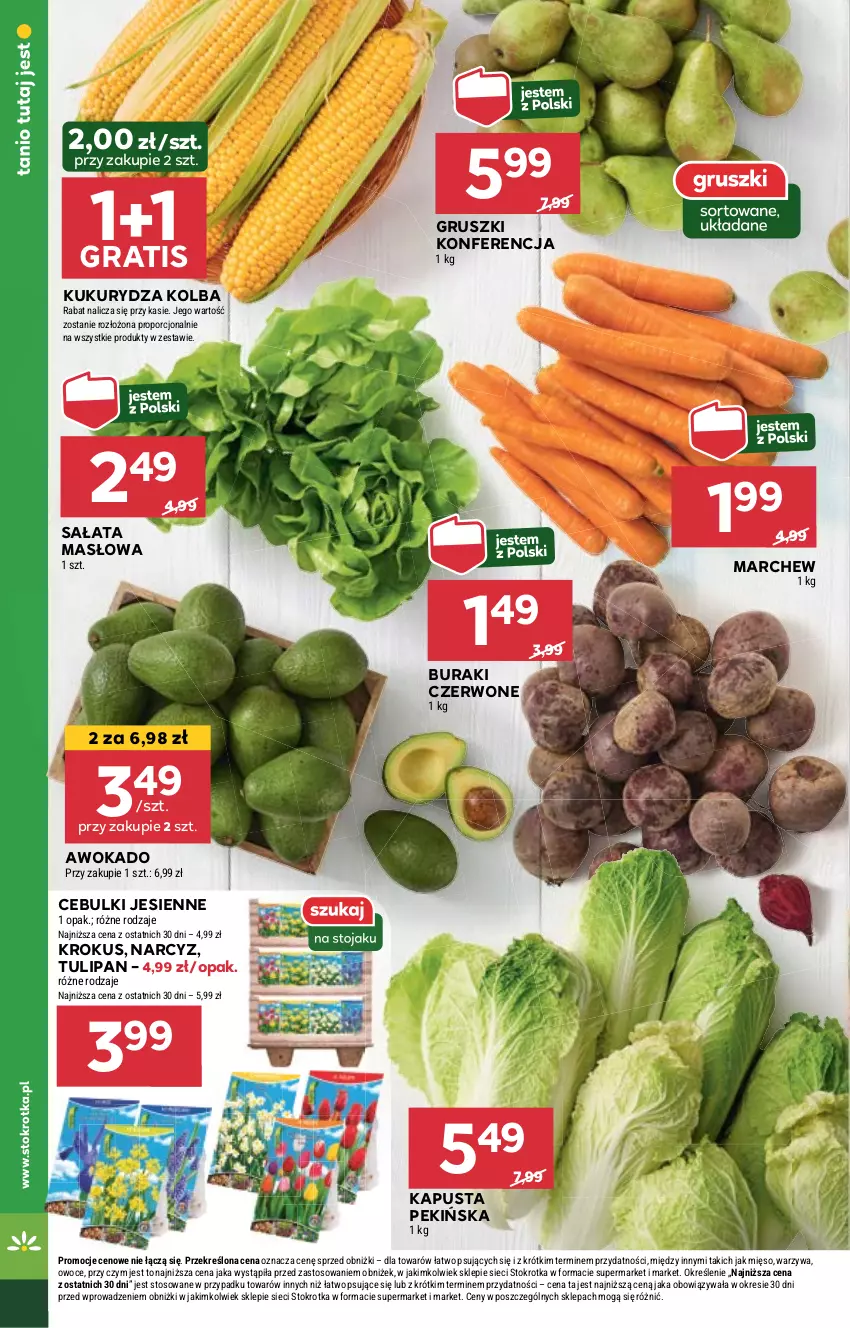 Gazetka promocyjna Stokrotka - Supermarket - ważna 26.09 do 02.10.2024 - strona 12 - produkty: Buraki, Gra, Gruszki, Krokus, Kukurydza, Masło, Mięso, Narcyz, Owoce, Por, Sałat, Sałata masłowa, Tulipan, Warzywa