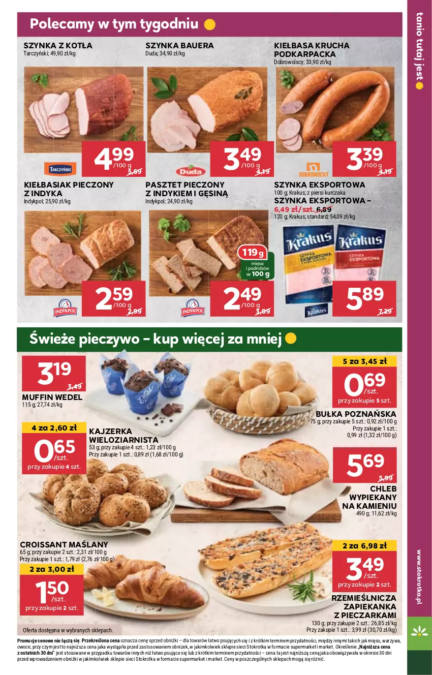 Gazetka promocyjna Stokrotka - Supermarket - ważna 26.09 do 02.10.2024 - strona 15 - produkty: Basia, Bułka, Chleb, Croissant, Duda, Kajzerka, Karp, Kiełbasa, Kiełbasa krucha, Krakus, Kurczak, Mięso, Owoce, Pasztet, Piec, Pieczarka, Pieczywo, Por, Sport, Szynka, Tarczyński, Warzywa, Zapiekanka