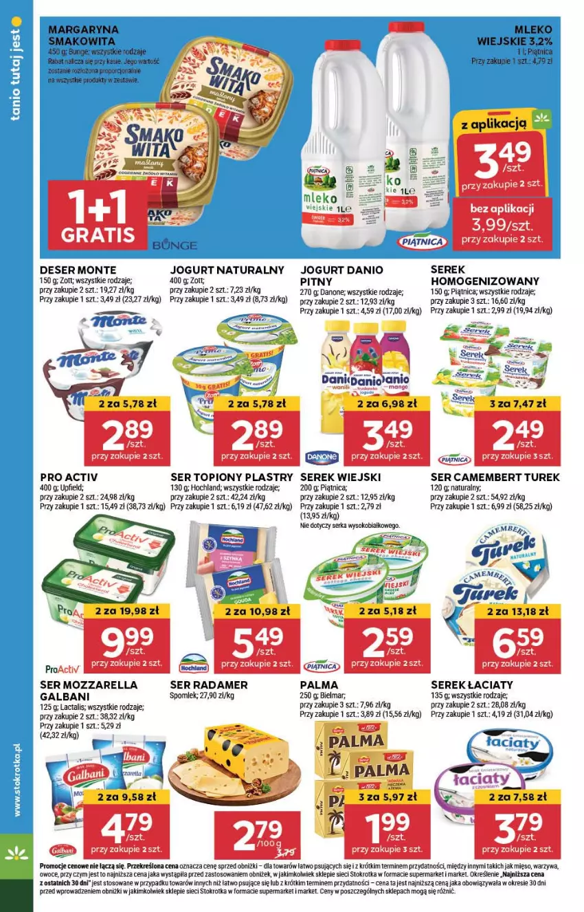 Gazetka promocyjna Stokrotka - Supermarket - ważna 26.09 do 02.10.2024 - strona 16 - produkty: Camembert, Chia, Danio, Danone, Deser, Galbani, Hochland, Jogurt, Jogurt naturalny, Mięso, Mleko, Monte, Mozzarella, Owoce, Palma, Piątnica, Radamer, Rum, Ser, Ser topiony, Serek, Serek homogenizowany, Serek wiejski, Sok, Top, Warzywa, Zott