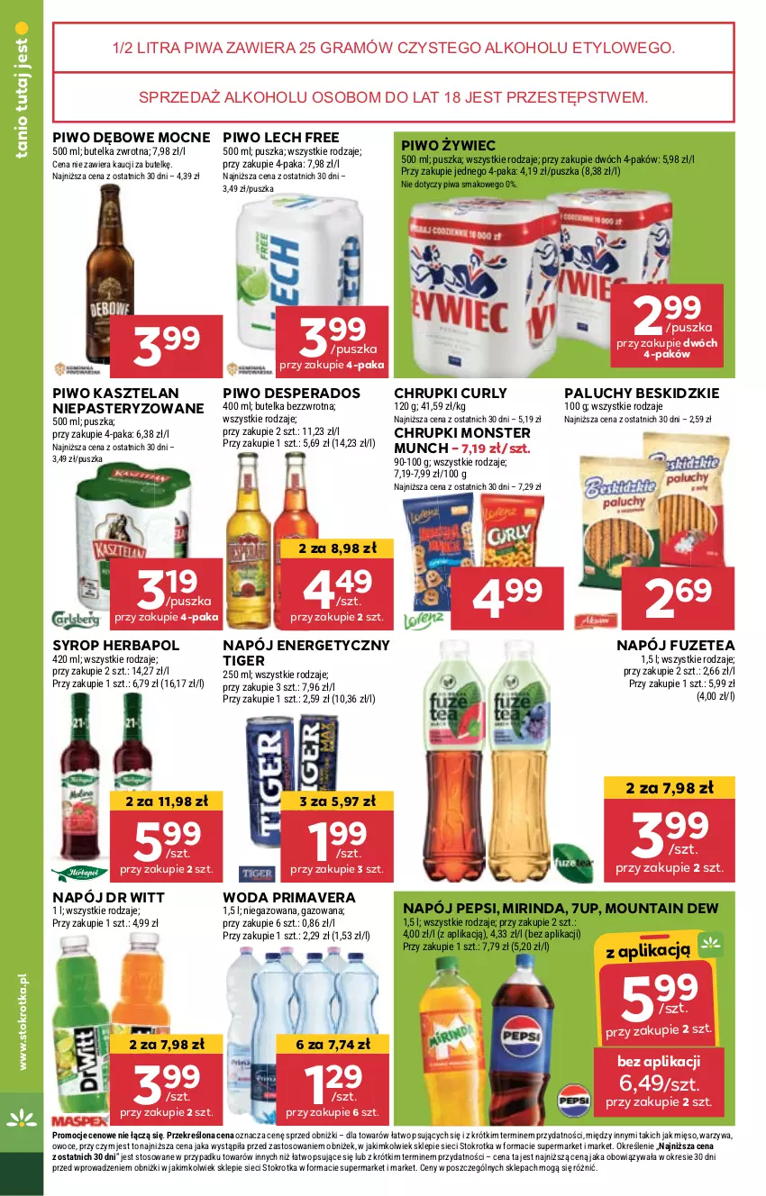 Gazetka promocyjna Stokrotka - Supermarket - ważna 26.09 do 02.10.2024 - strona 24 - produkty: 7up, Beskidzki, Chrupki, Desperados, Gra, Herbapol, Kasztelan, Mięso, Mirinda, Monster Munch, Napój, Napój energetyczny, Owoce, Pepsi, Piwa, Piwo, Prima, Primavera, Syrop, Tiger, Warzywa, Woda