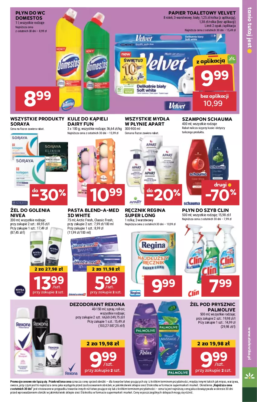 Gazetka promocyjna Stokrotka - Supermarket - ważna 26.09 do 02.10.2024 - strona 25 - produkty: Blend-a-Med, Clin, Dezodorant, Domestos, Gin, Mięso, Nivea, Owoce, Palmolive, Papier, Papier toaletowy, Płyn do szyb, Płyn do wc, Ręcznik, Rexona, Schauma, Szampon, Velvet, Warzywa