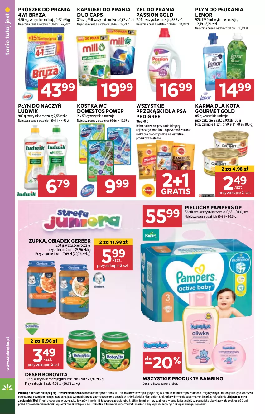 Gazetka promocyjna Stokrotka - Supermarket - ważna 26.09 do 02.10.2024 - strona 26 - produkty: BoboVita, Bryza, Deser, Domestos, Gerber, Gourmet Gold, Gra, Kapsułki do prania, Lenor, Ludwik, Mięso, Owoce, Pampers, Pedigree, Pieluchy, Płyn do płukania, Por, Proszek do prania, Przekąski dla psa, Ser, Warzywa