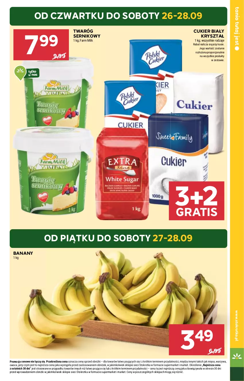 Gazetka promocyjna Stokrotka - Supermarket - ważna 26.09 do 02.10.2024 - strona 3 - produkty: Banany, Cukier, Fa, Farm Milk, Gra, Mięso, Owoce, Por, Ser, Twaróg, Warzywa