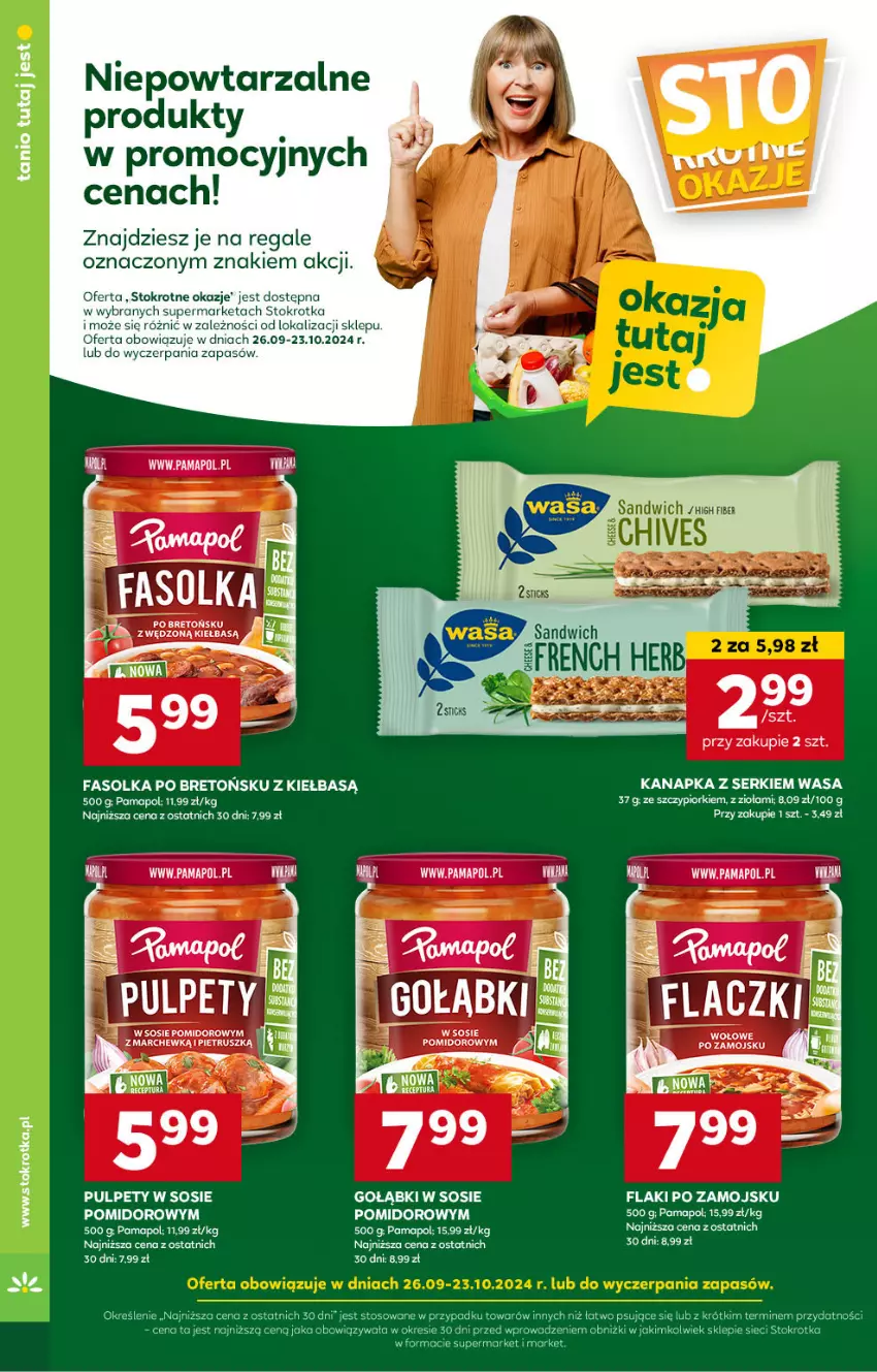 Gazetka promocyjna Stokrotka - Supermarket - ważna 26.09 do 02.10.2024 - strona 8 - produkty: Fa, Flaki, Flaki po zamojsku, Pulpety, Ser, Sos, Wasa