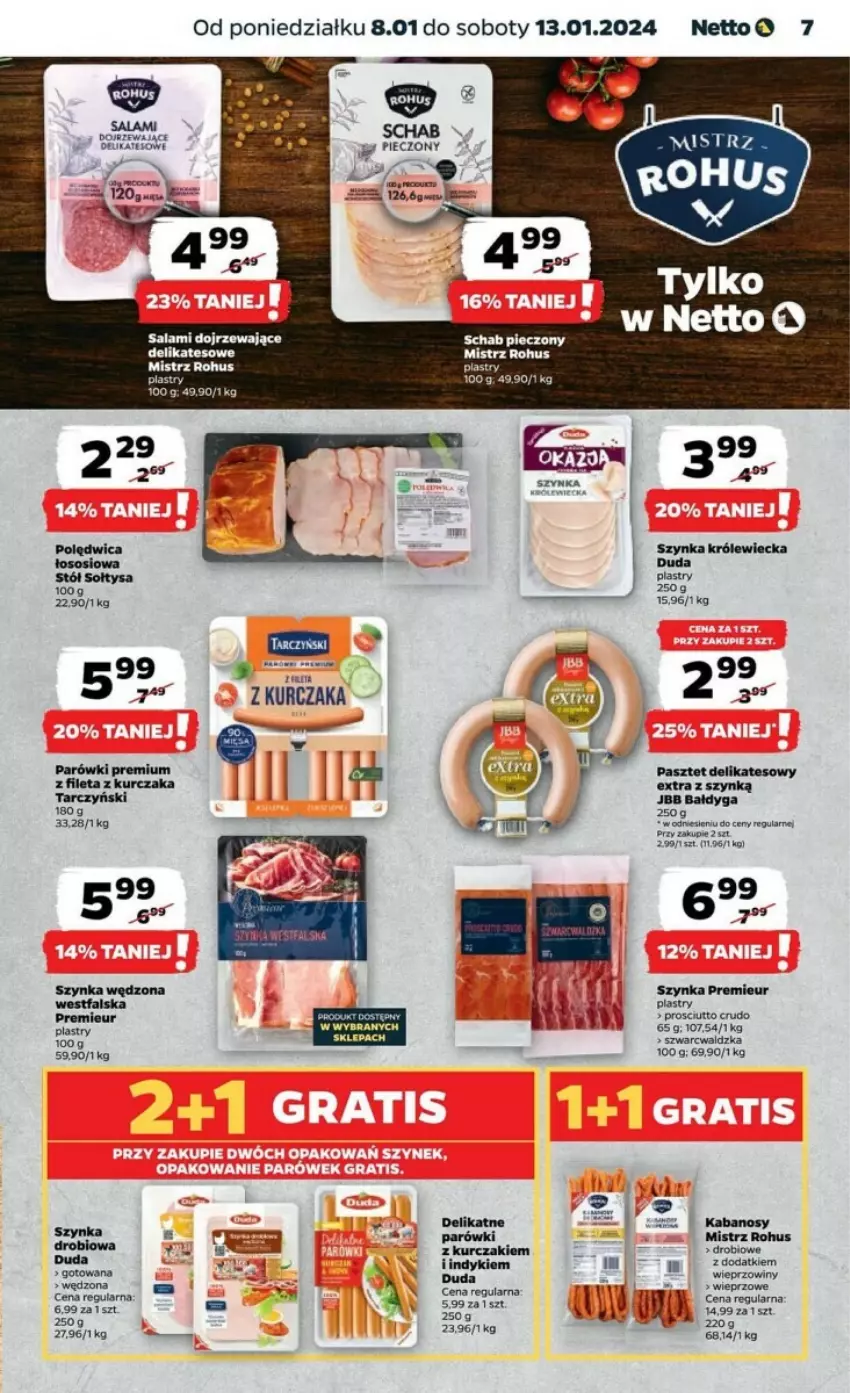 Gazetka promocyjna Netto - ważna 08.01 do 13.01.2024 - strona 23 - produkty: Duda, Fa, Kurczak, Parówki, Pasztet, Piec, Salami, Stół, Szynka, Tarczyński