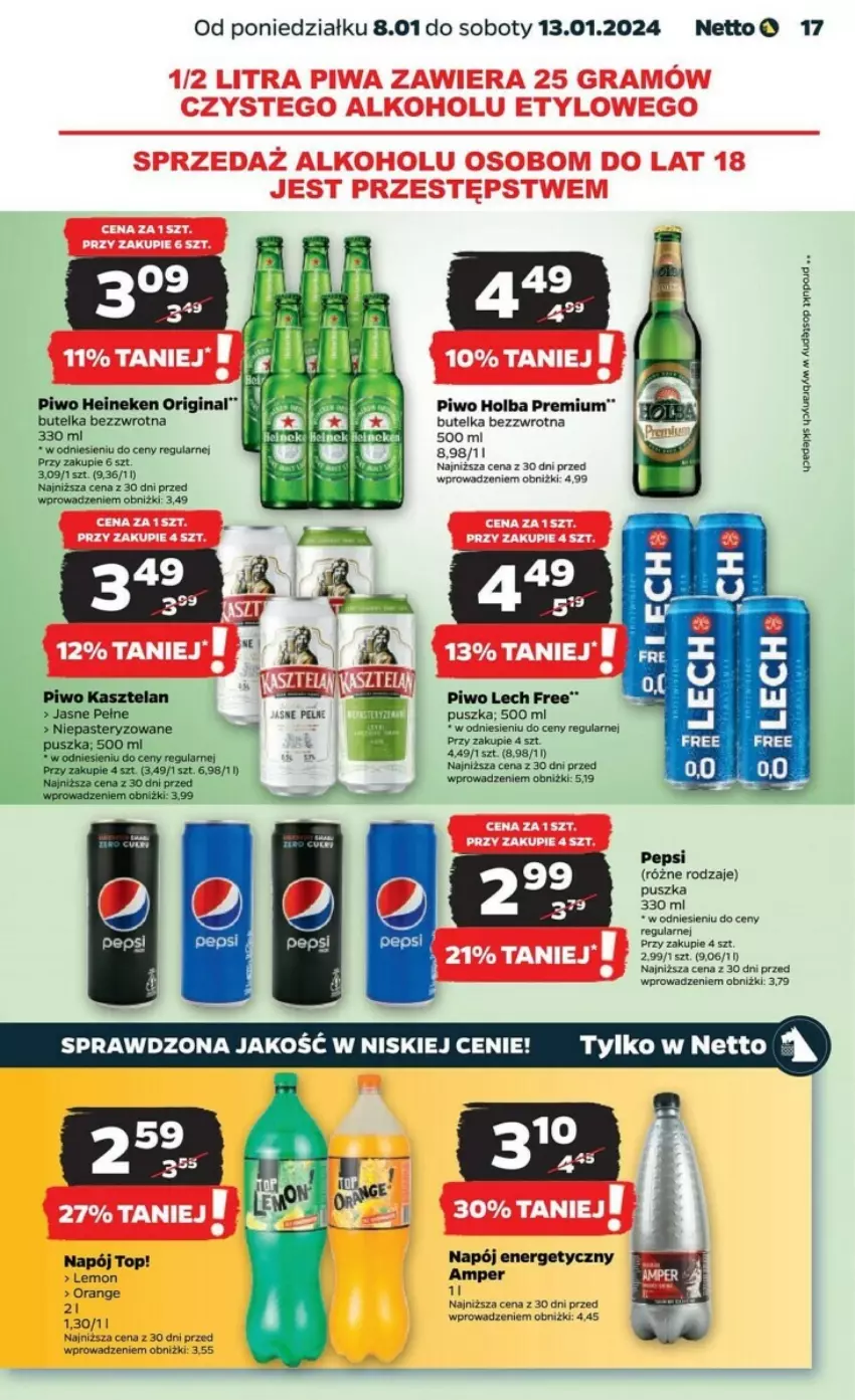 Gazetka promocyjna Netto - ważna 08.01 do 13.01.2024 - strona 9 - produkty: Gin, Heineken, Napój, Piwo, Top