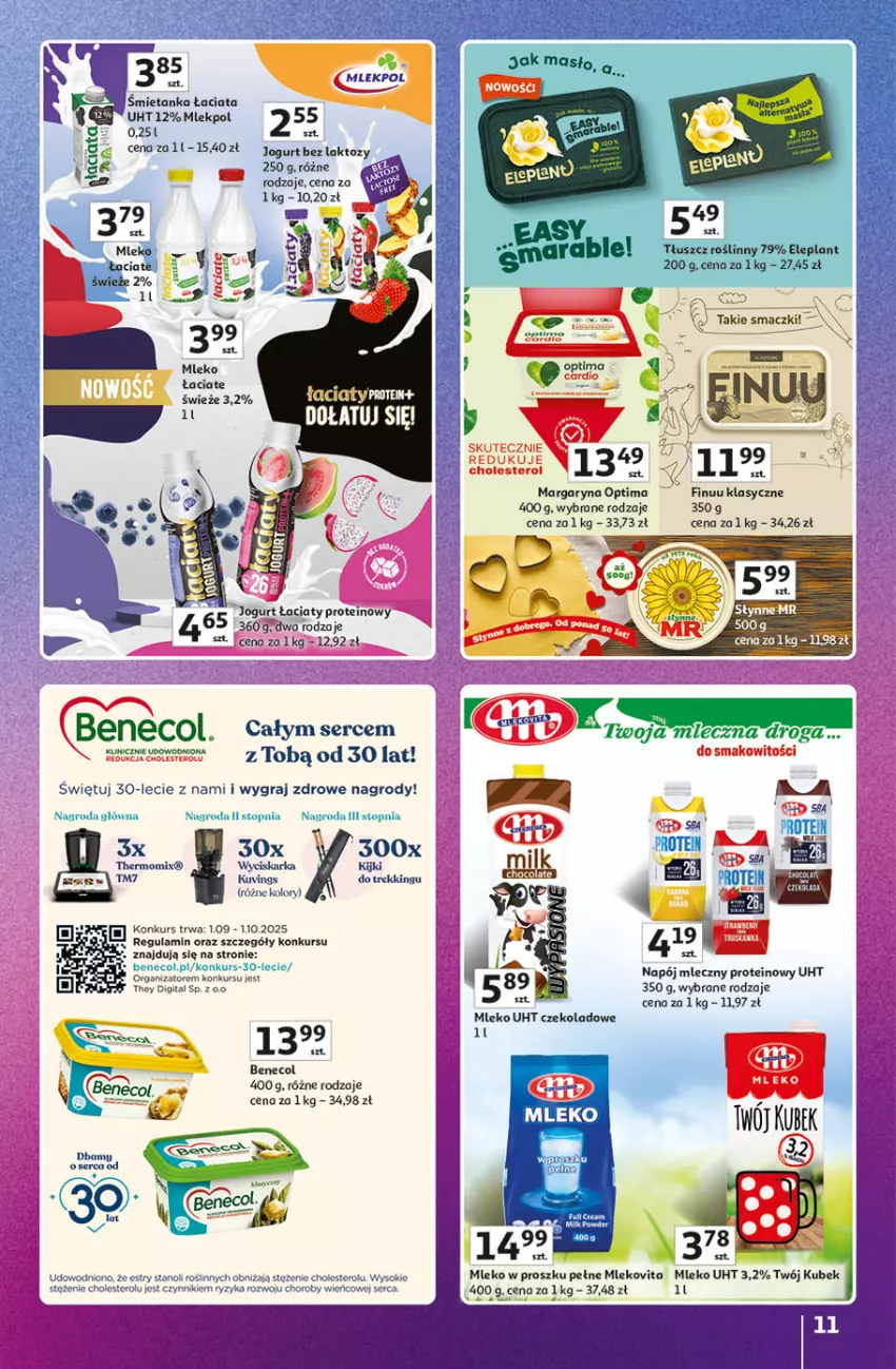 Gazetka promocyjna Auchan - Znane marki duży wybór Hipermarket - ważna 04.09 do 10.09.2025 - strona 11 - produkty: Benecol, Finuu, Gra, Jogurt, Kubek, Margaryna, Mleko, Mleko w proszku, Mlekovita, Napój, Napój mleczny, Optima, Ser, Sok, Tłuszcz roślinny, Wyciskarka