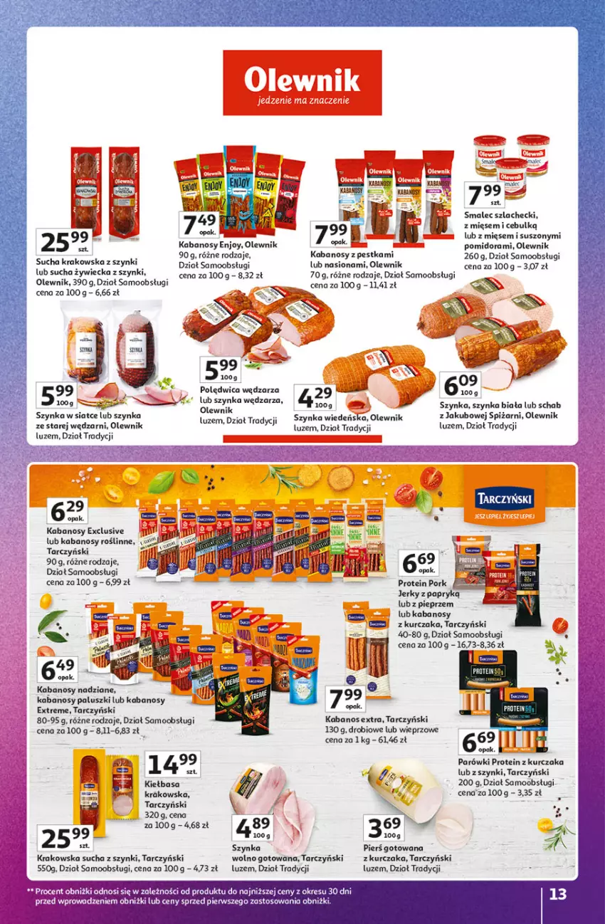 Gazetka promocyjna Auchan - Znane marki duży wybór Hipermarket - ważna 04.09 do 10.09.2025 - strona 13 - produkty: Jerky, Kabanos, Kiełbasa, Kurczak, Miecz, Olewnik, Parówki, Pieprz, Polędwica, Smalec, Szynka, Szynka biała, Tarczyński