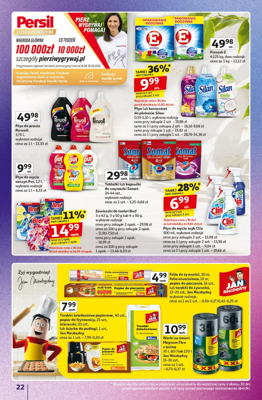 Gazetka promocyjna Auchan - Znane marki duży wybór Hipermarket - ważna 04.09 do 10.09.2025 - strona 22 - produkty: Bref, Clin, Danio, Folia aluminiowa, Gry, Jan Niezbędny, Oreo, Papier, Papier do pieczenia, Perwoll, Piec, Płyn do mycia, Płyn do prania, Salsa, Silan, Somat, Tablet, Worki na śmiec, Worki na śmieci, Zawieszki, Zmywarki