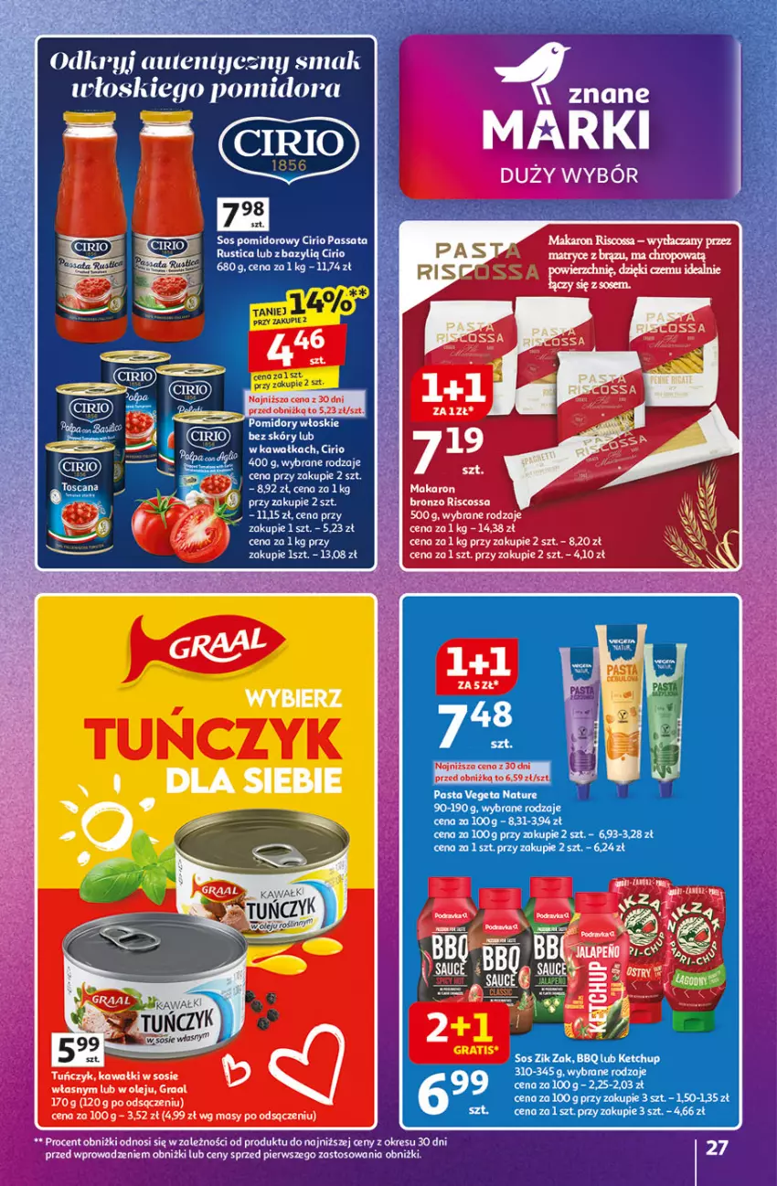 Gazetka promocyjna Auchan - Znane marki duży wybór Hipermarket - ważna 04.09 do 10.09.2025 - strona 27 - produkty: Gra, Graal, Kawa, Ketchup, Makaron, Olej, Pomidory, Sos, Sos pomidorowy, Tuńczyk, Vegeta, Vegeta Natur