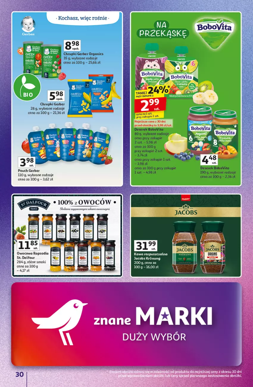 Gazetka promocyjna Auchan - Znane marki duży wybór Hipermarket - ważna 04.09 do 10.09.2025 - strona 30 - produkty: BoboVita, Chrupki, Deser, Fa, Gerber, Gin, Jacobs, Kawa, Kawa rozpuszczalna, Koc, Ser, Serek, Sok