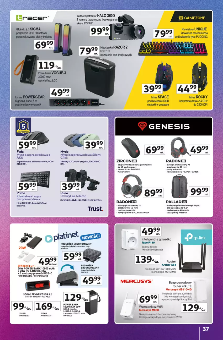 Gazetka promocyjna Auchan - Znane marki duży wybór Hipermarket - ważna 04.09 do 10.09.2025 - strona 37 - produkty: Acer, Akumulator, Bateria, Głośnik, Gra, Halo, Intel, Kamery, Kosz, Latarka, Metro, Mikrofon, Mysz, Niszczarka, Pendrive, PLATINET, Podnóżek, Powerbank, Przewód, Router, Rust, Tarka, Telefon, Top, Tran, Warka
