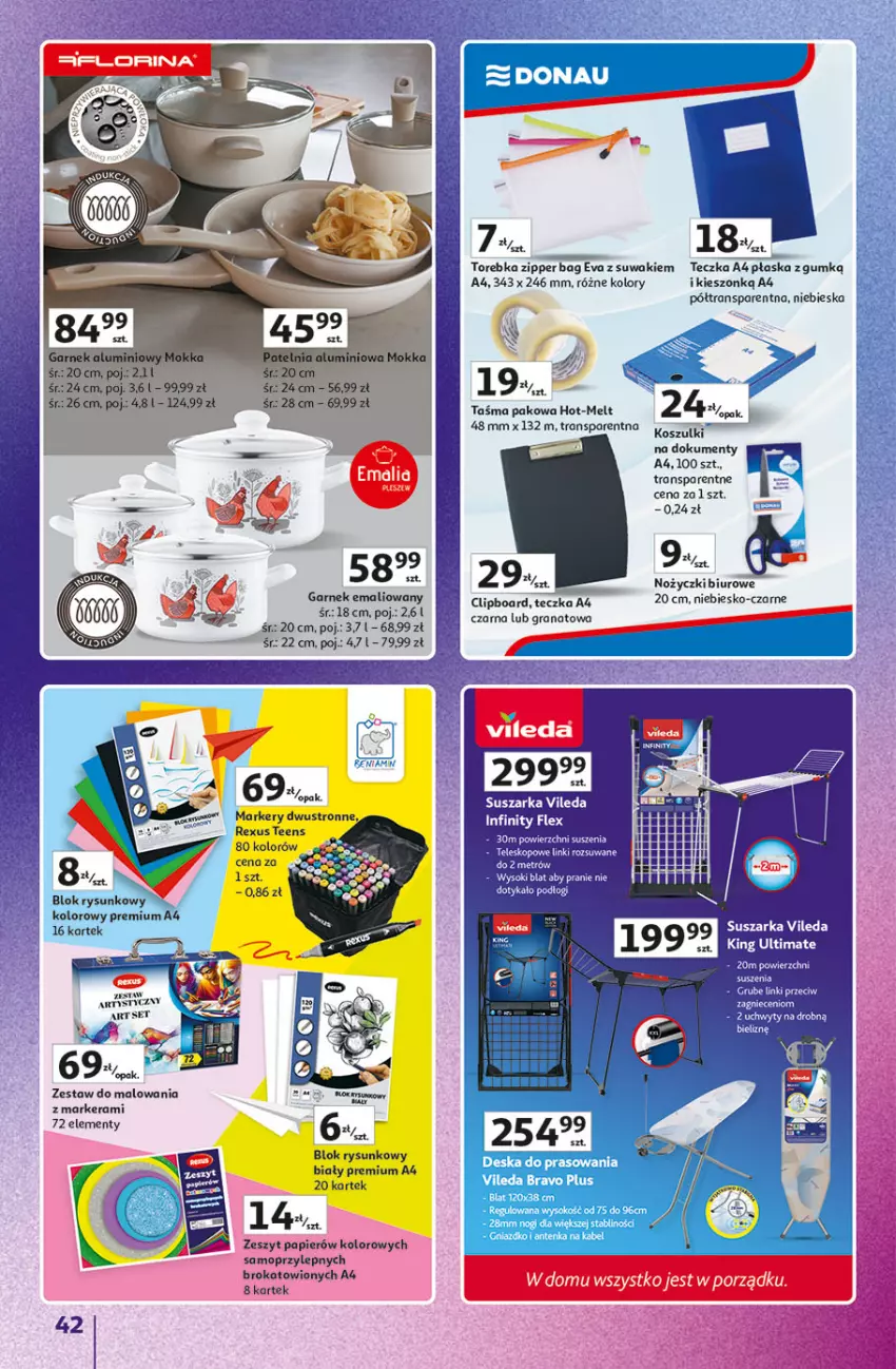 Gazetka promocyjna Auchan - Znane marki duży wybór Hipermarket - ważna 04.09 do 10.09.2025 - strona 42 - produkty: Biuro, Garnek, Gra, Granat, Kosz, Marker, Mop, Noż, Nożyczki, Papier, Taśma pakowa, Torebka, Tran, Zestaw do malowania