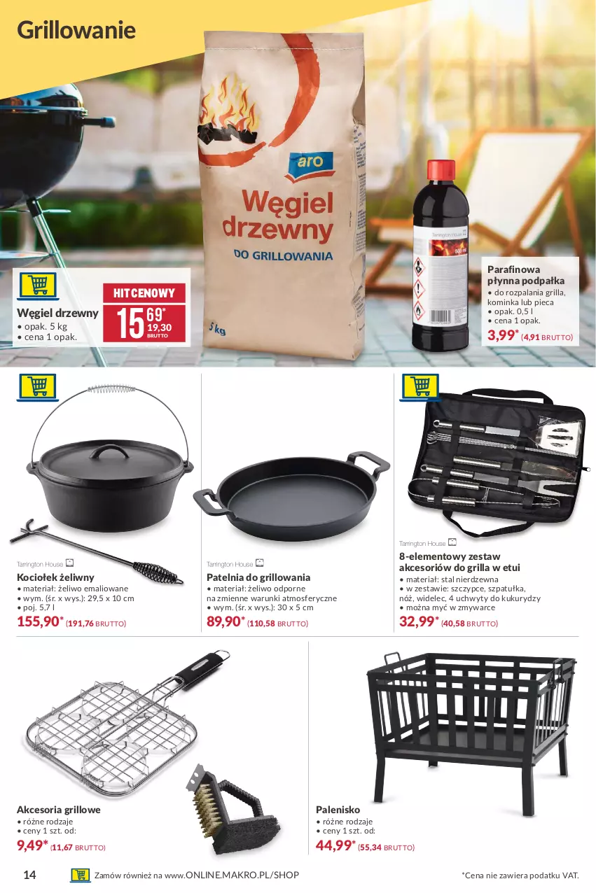 Gazetka promocyjna Makro - [Oferta specjalna] Lato w  ogrodzie - ważna 18.05 do 31.05.2021 - strona 14 - produkty: Grill, Inka, Koc, Palenisko, Patelnia, Piec, Por, Szczypce, Szpatułka, Uchwyty, Węgiel drzewny, Widelec