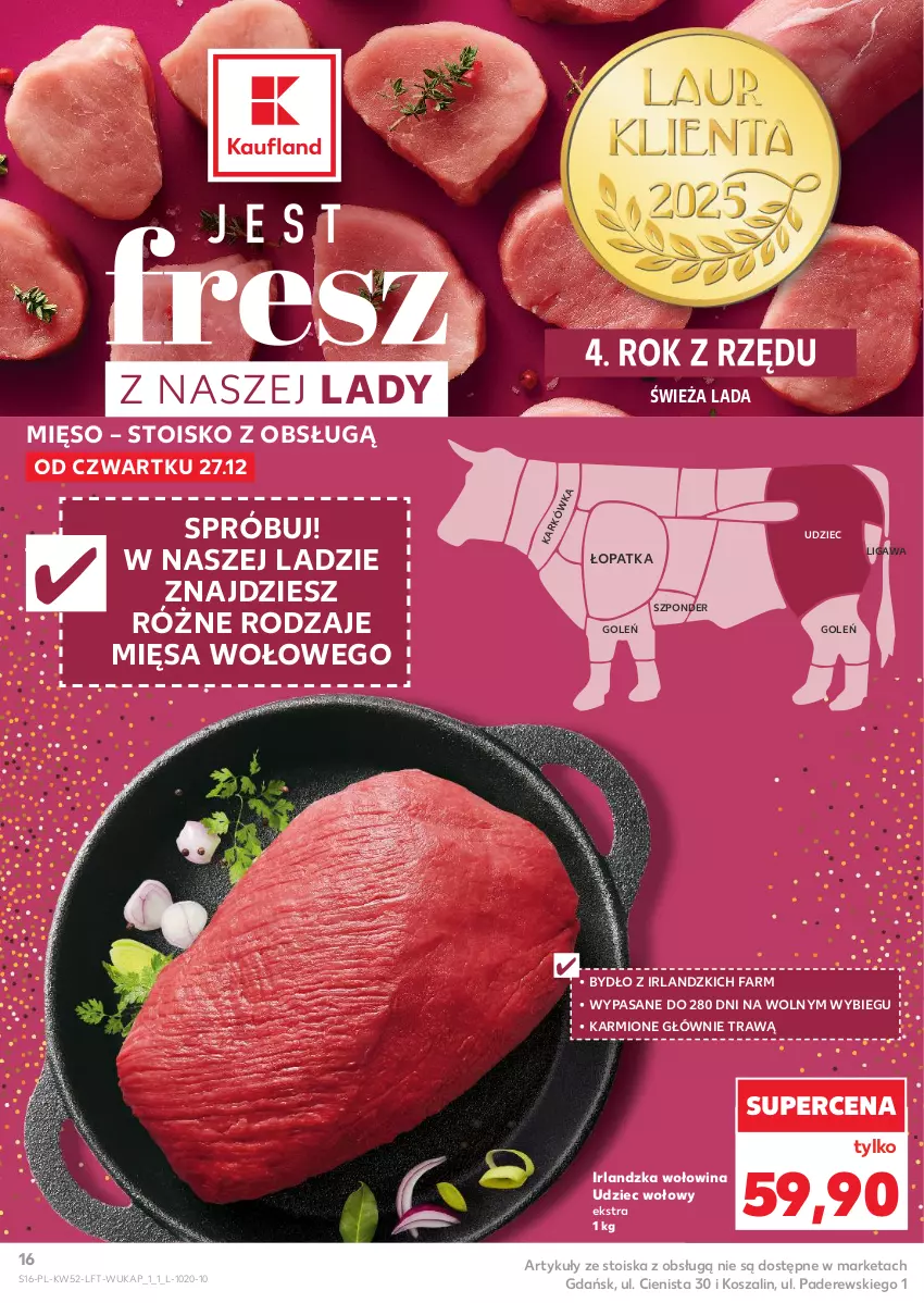 Gazetka promocyjna Kaufland - Gazetka tygodnia - ważna 27.12.2025 do 31.12.2026 - strona 16 - produkty: Fa, Karmi, Kosz, Mięso, Szal, Udziec wołowy, Wołowina