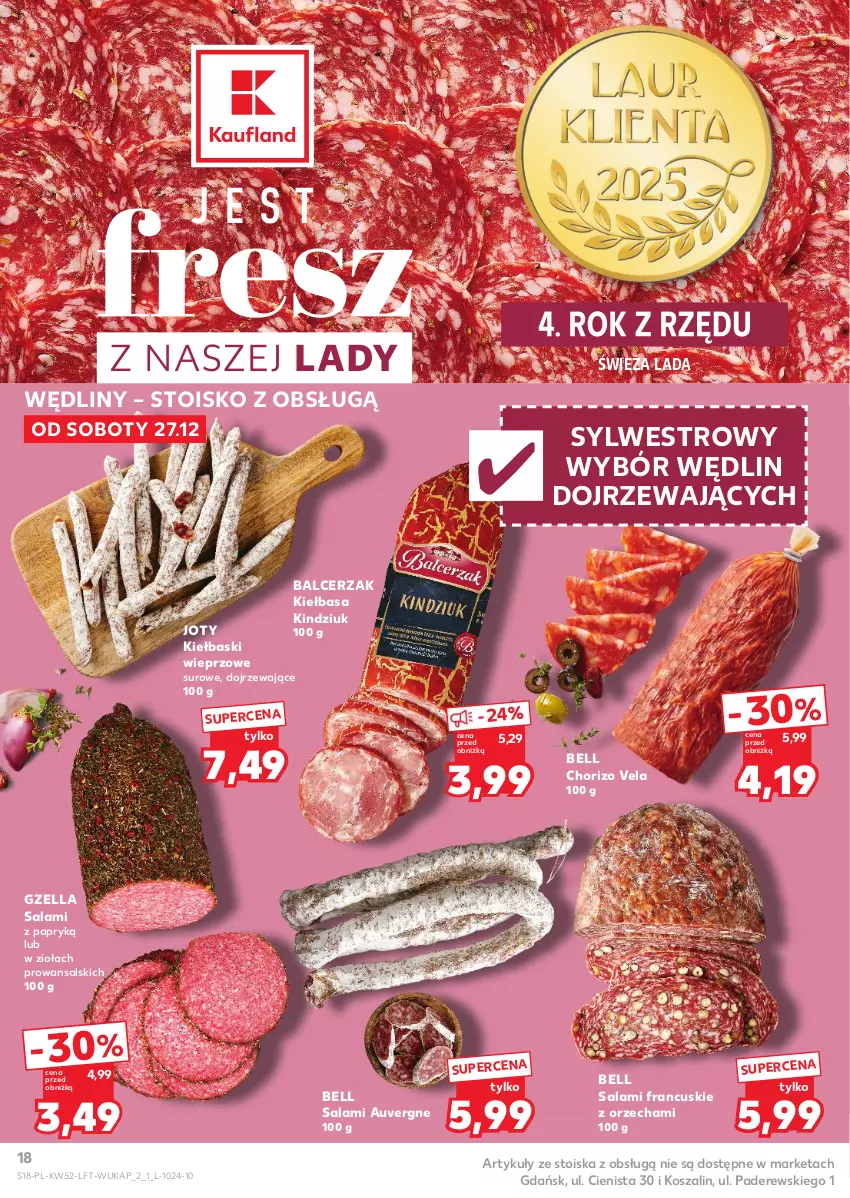 Gazetka promocyjna Kaufland - Gazetka tygodnia - ważna 27.12.2025 do 31.12.2026 - strona 18 - produkty: Bell, Kiełbasa, Kindziuk, Kosz, Salami, Salami z papryką, Szal