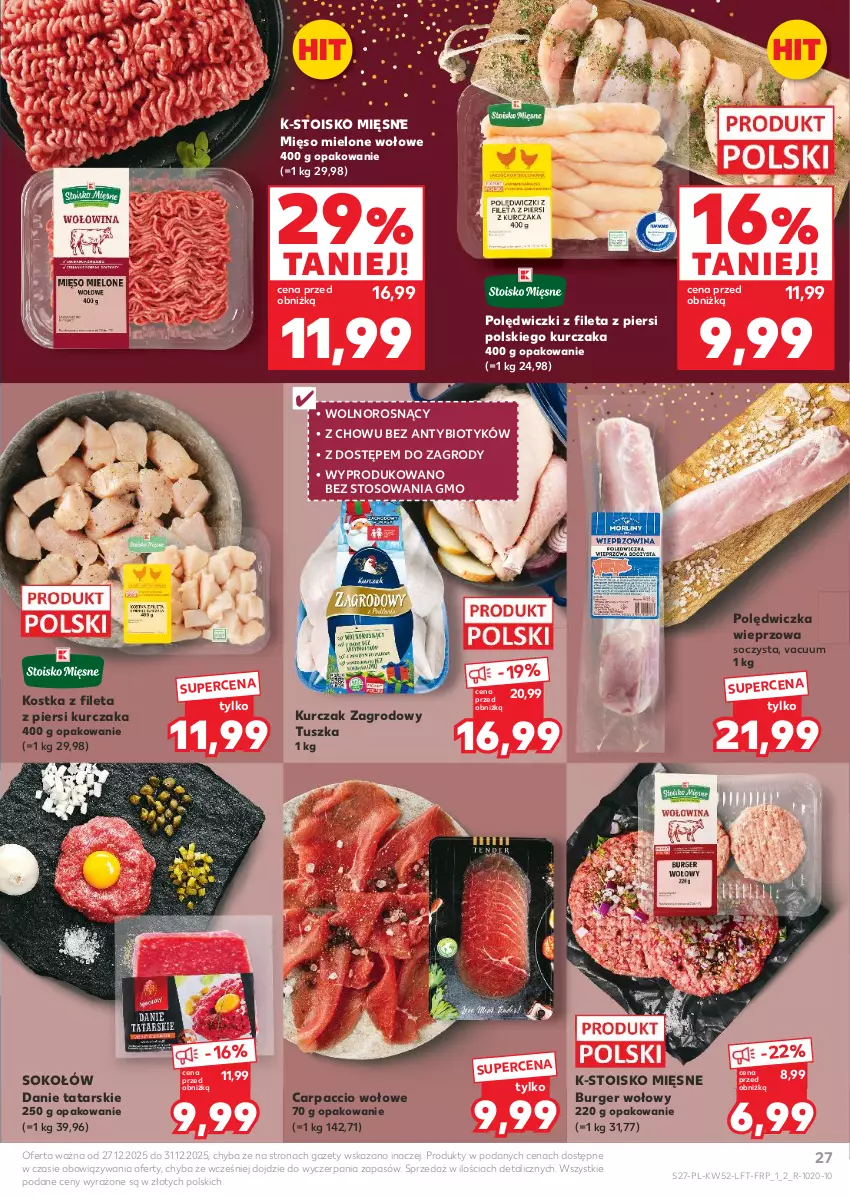 Gazetka promocyjna Kaufland - Gazetka tygodnia - ważna 27.12.2025 do 31.12.2026 - strona 27 - produkty: Burger, Carpaccio, Kurczak, Mięso, Mięso mielone, Polędwiczka wieprzowa, Sok, Sokołów, Tusz