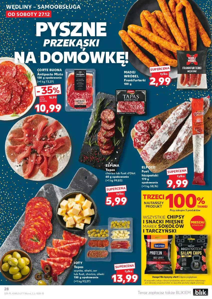Gazetka promocyjna Kaufland - Gazetka tygodnia - ważna 27.12.2025 do 31.12.2026 - strona 28 - produkty: Chipsy, Frankfurterki, Madej Wróbel, Oliwki, Por, Ser, Sok, Sokołów, Szynka, Tarczyński, Tera, Waga