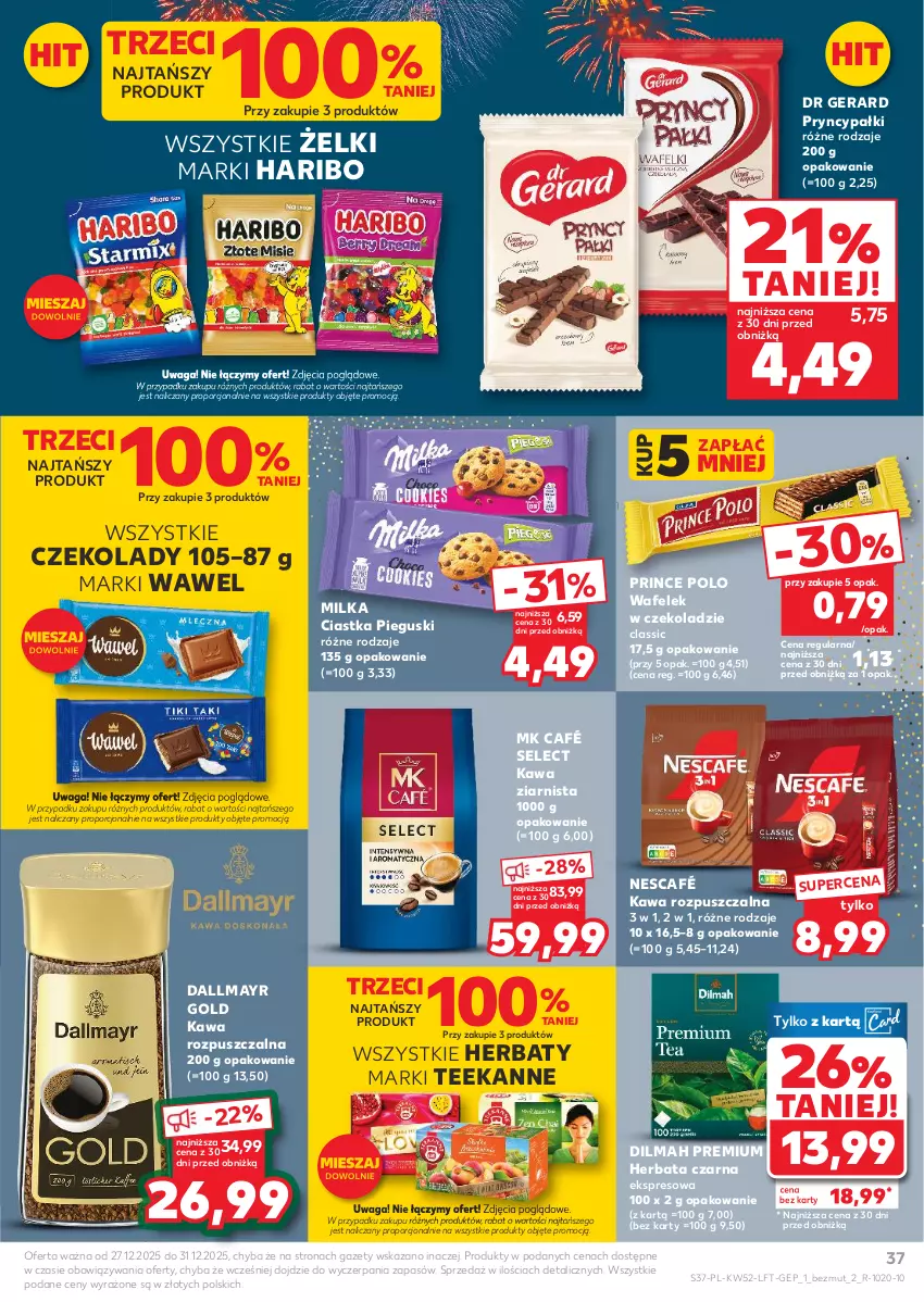 Gazetka promocyjna Kaufland - Gazetka tygodnia - ważna 27.12.2025 do 31.12.2026 - strona 37 - produkty: Ciastka, Dallmayr, Dilmah, Dr Gerard, Haribo, Herbata, Herbata czarna, Kawa, Kawa rozpuszczalna, Kawa ziarnista, Milka, Nescafé, Por, Prince Polo, Teekanne, Wafelek, Waga, Wawel