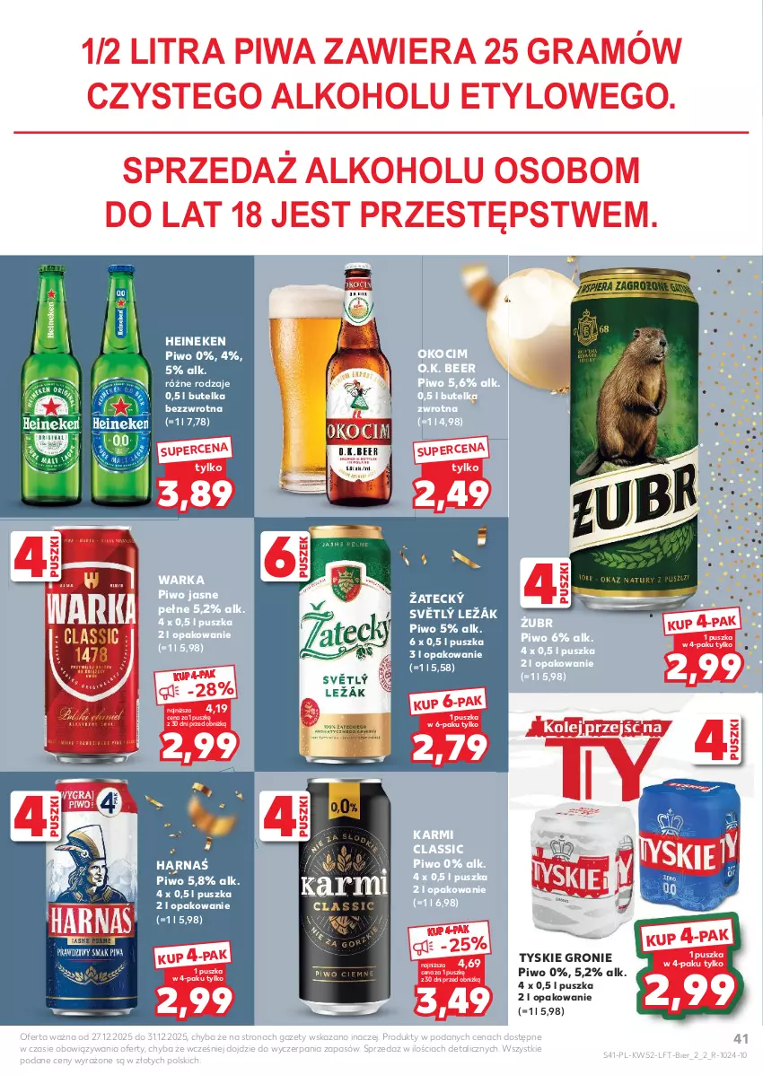 Gazetka promocyjna Kaufland - Gazetka tygodnia - ważna 27.12.2025 do 31.12.2026 - strona 41 - produkty: Gra, Harnaś, Heineken, Karmi, Koc, Okocim, Piwa, Piwo, Piwo jasne, Tyskie, Warka