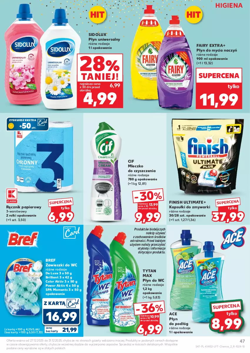 Gazetka promocyjna Kaufland - Gazetka tygodnia - ważna 27.12.2025 do 31.12.2026 - strona 47 - produkty: Bref, Cif, Do mycia naczyń, Fa, Fairy, Finish, Mleczko, Moments, Papier, Płyn do mycia, Płyn do mycia naczyń, Płyn do wc, Ręcznik, Rolki, Sidolux, Tytan, Zawieszki, Zmywarki