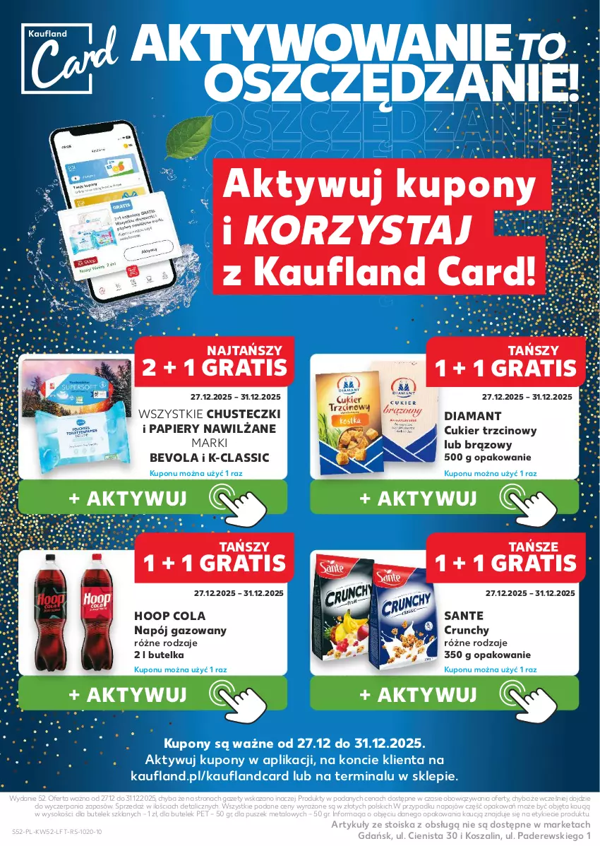 Gazetka promocyjna Kaufland - Gazetka tygodnia - ważna 27.12.2025 do 31.12.2026 - strona 52 - produkty: Chusteczki, Cukier, Cukier trzcinowy, Diamant, Gra, Hoop, Kosz, Napój, Napój gazowany, Papier, Sante, Sok, Szal