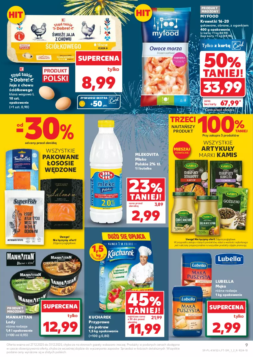 Gazetka promocyjna Kaufland - Gazetka tygodnia - ważna 27.12.2025 do 31.12.2026 - strona 9 - produkty: Bell, Bella, Jaja, Kamis, Krewetki, Kucharek, Lody, Lubella, Mąka, Mleko, Mlekovita, Por, Przyprawa do potraw, Sos, Waga