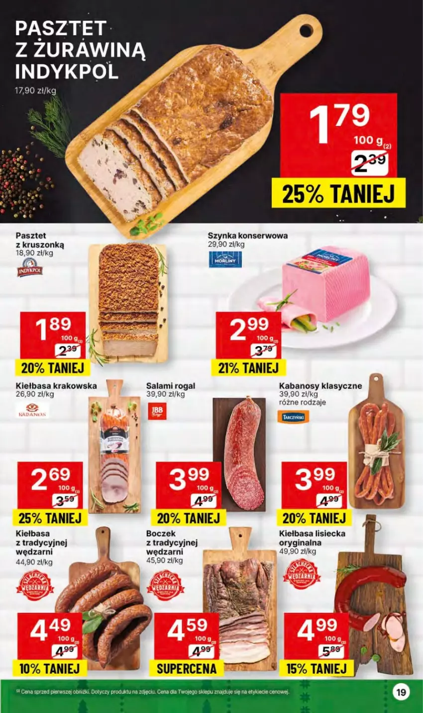 Gazetka promocyjna Delikatesy Centrum - Dyskontowe ceny w Delikatesach Centrum - ważna 14.12 do 26.12.2023 - strona 19 - produkty: Boczek, Fa, Gin, Kabanos, Kiełbasa, Kiełbasa krakowska, Pasztet, Rogal, Salami, Ser, Szynka, Szynka konserwowa