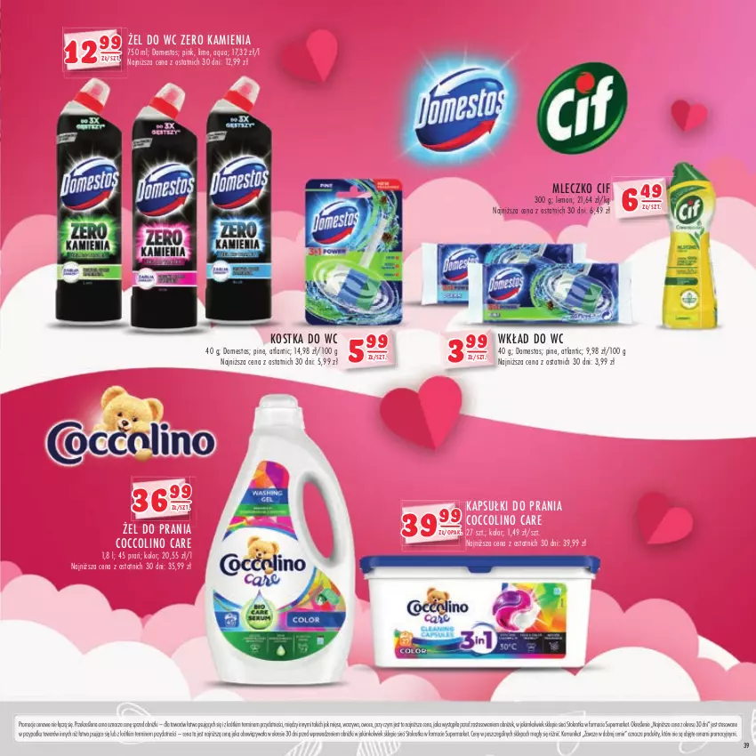 Gazetka promocyjna Stokrotka - Katalog Walentynki - ważna 01.02.2023 do 13.02.2024 - strona 39 - produkty: Cif, Coccolino, Domestos, Kostka do wc, Mięso, Mleczko, Owoce, Warzywa