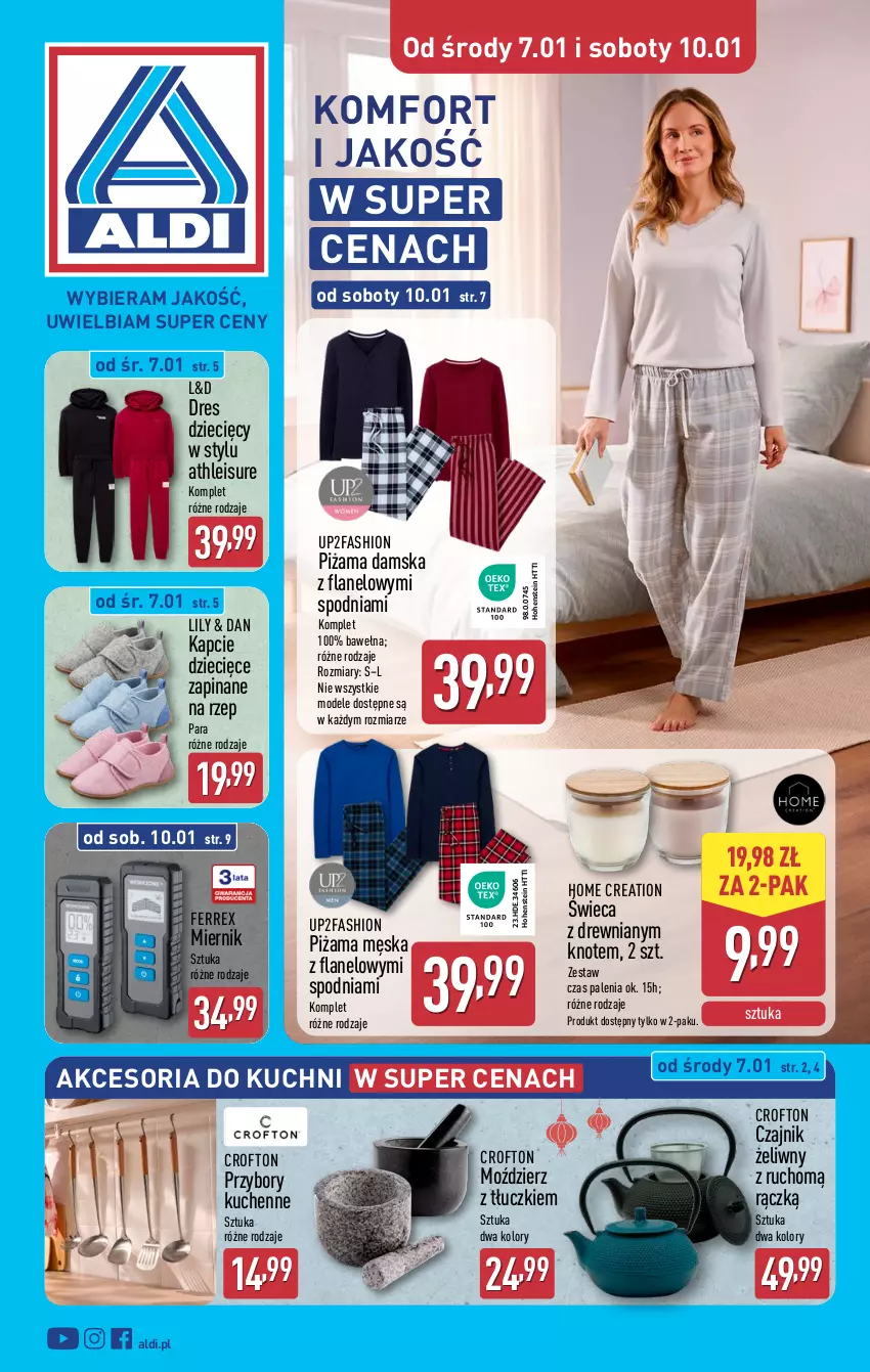 Gazetka promocyjna Aldi - Artykuły przemysłowe i tekstylia - ważna 07.01 do 10.01.2025 - strona 1 - produkty: Czajnik, Dres, Dzieci, Fa, Kapcie, Piżama, Przybory kuchenne, Wełna