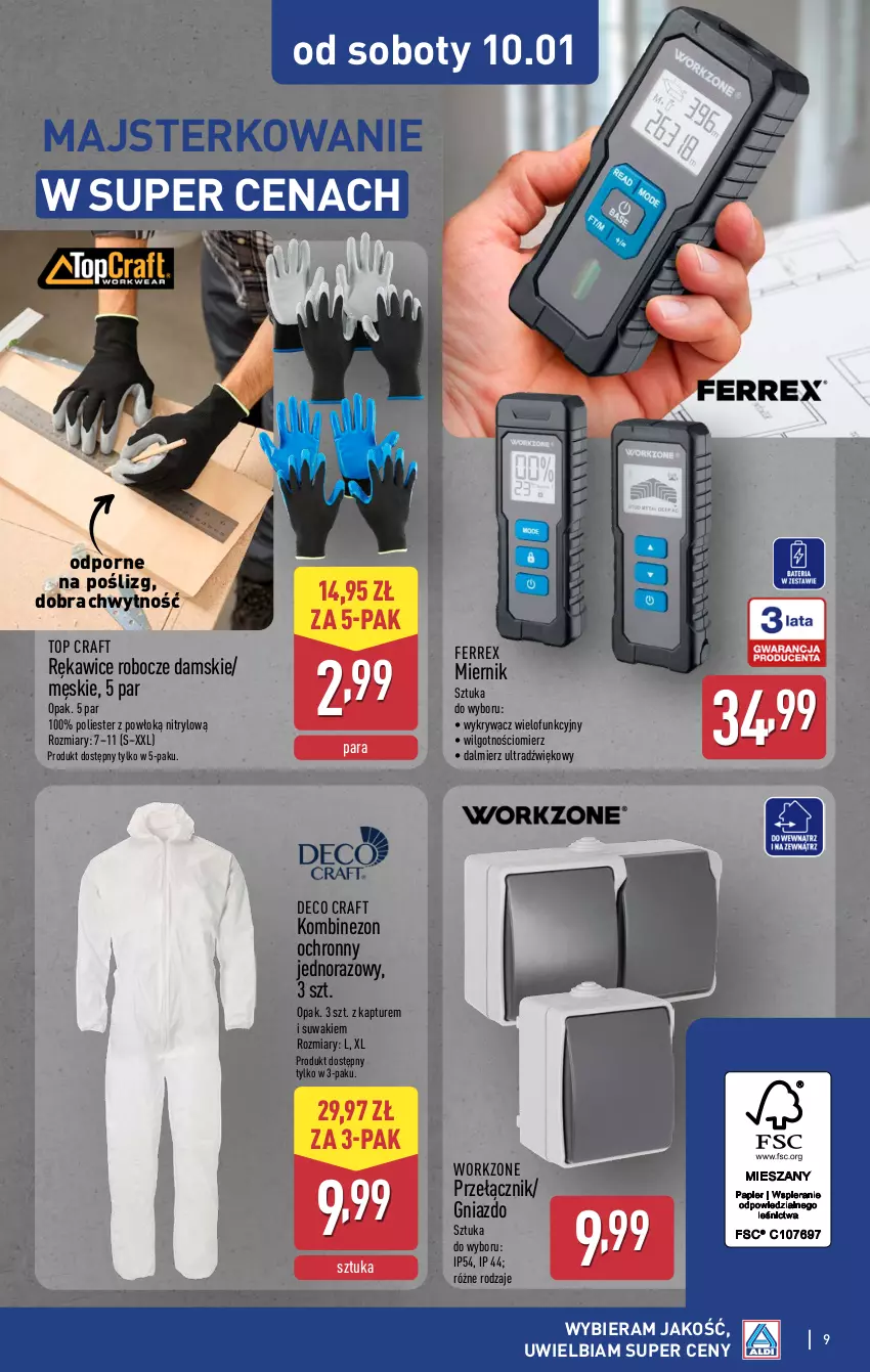 Gazetka promocyjna Aldi - Artykuły przemysłowe i tekstylia - ważna 07.01 do 10.01.2025 - strona 9 - produkty: Kombinezon, LG, Por, Rękawice, Rękawice robocze, Top