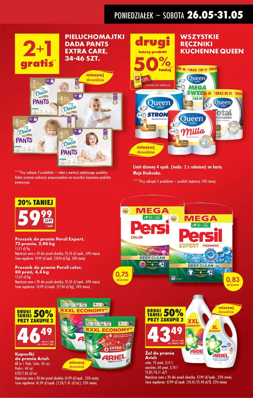 Gazetka promocyjna Biedronka - Od Poniedziałku - ważna 26.05 do 31.05.2025 - strona 17 - produkty: Ariel, Dada, Kapsułki do prania, Majtki, Persil, Pieluchomajtki, Por, Proszek do prania, Ręcznik