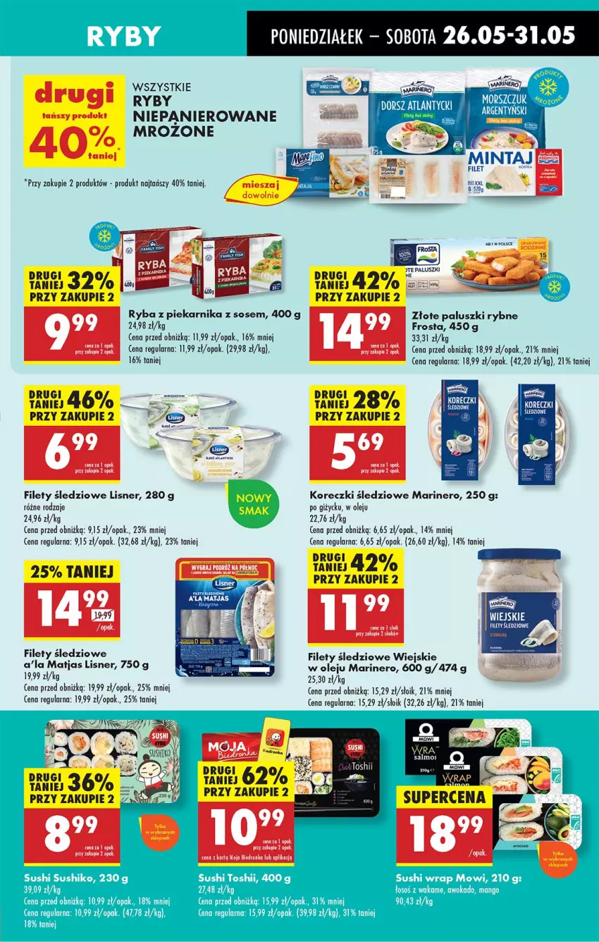 Gazetka promocyjna Biedronka - Od Poniedziałku - ważna 26.05 do 31.05.2025 - strona 29 - produkty: Fa, Frosta, Gra, Isla, Koreczki śledziowe, Lisner, Mars, Matjas, Olej, Paluszki rybne, Piekarnik, Ryba, Ryba z piekarnika, Sos