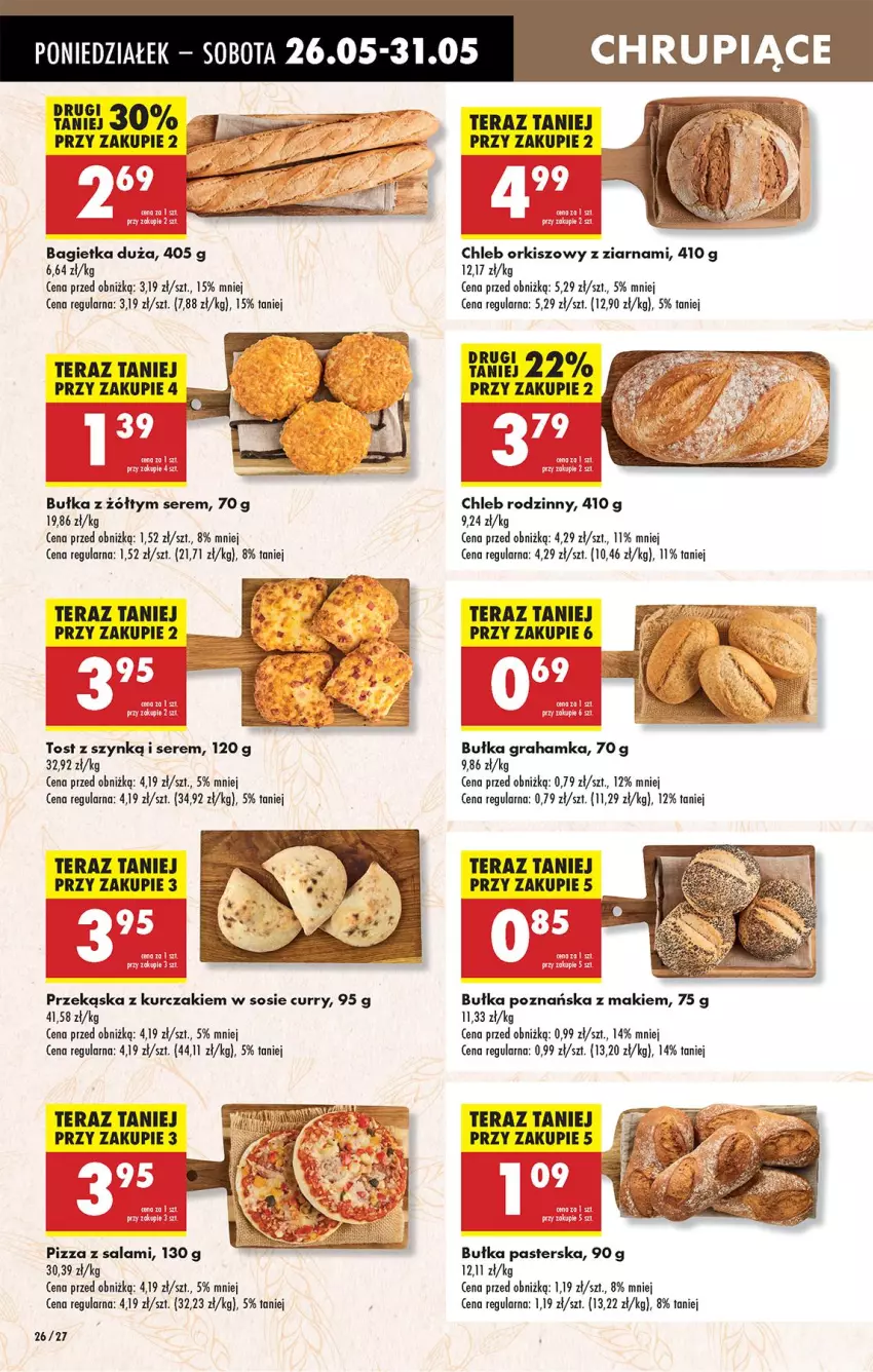 Gazetka promocyjna Biedronka - Od Poniedziałku - ważna 26.05 do 31.05.2025 - strona 30 - produkty: Bagietka, Bułka, Bułka grahamka, Chleb, Gra, Kurczak, Pizza, Salami, Ser, Sos, Tera