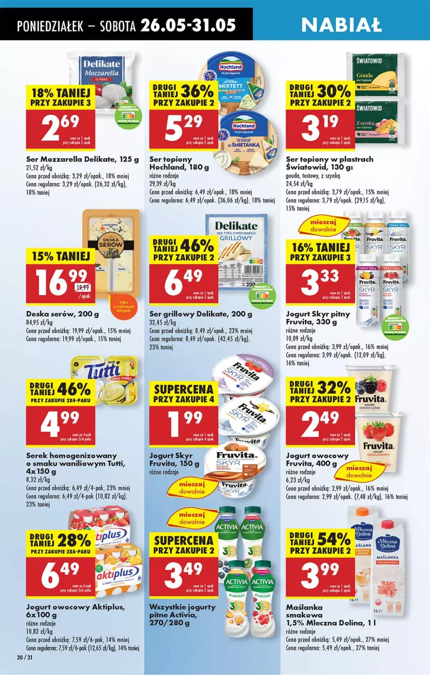 Gazetka promocyjna Biedronka - Od Poniedziałku - ważna 26.05 do 31.05.2025 - strona 36 - produkty: Aktiplus, Deska serów, Fa, Gouda, Grill, Hochland, Jogurt, Jogurt owocowy, Koc, Maślanka, Mozzarella, Ser, Ser topiony, Serek, Serek homogenizowany, Tera, Top, Wiko