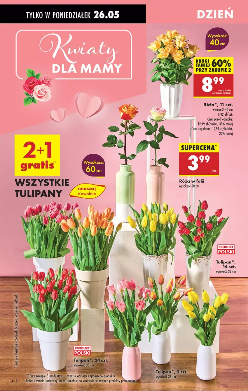 Gazetka promocyjna Biedronka - Od Poniedziałku - ważna 26.05 do 31.05.2025 - strona 4 - produkty: Bukiet, Róża, Sok, Tulipan