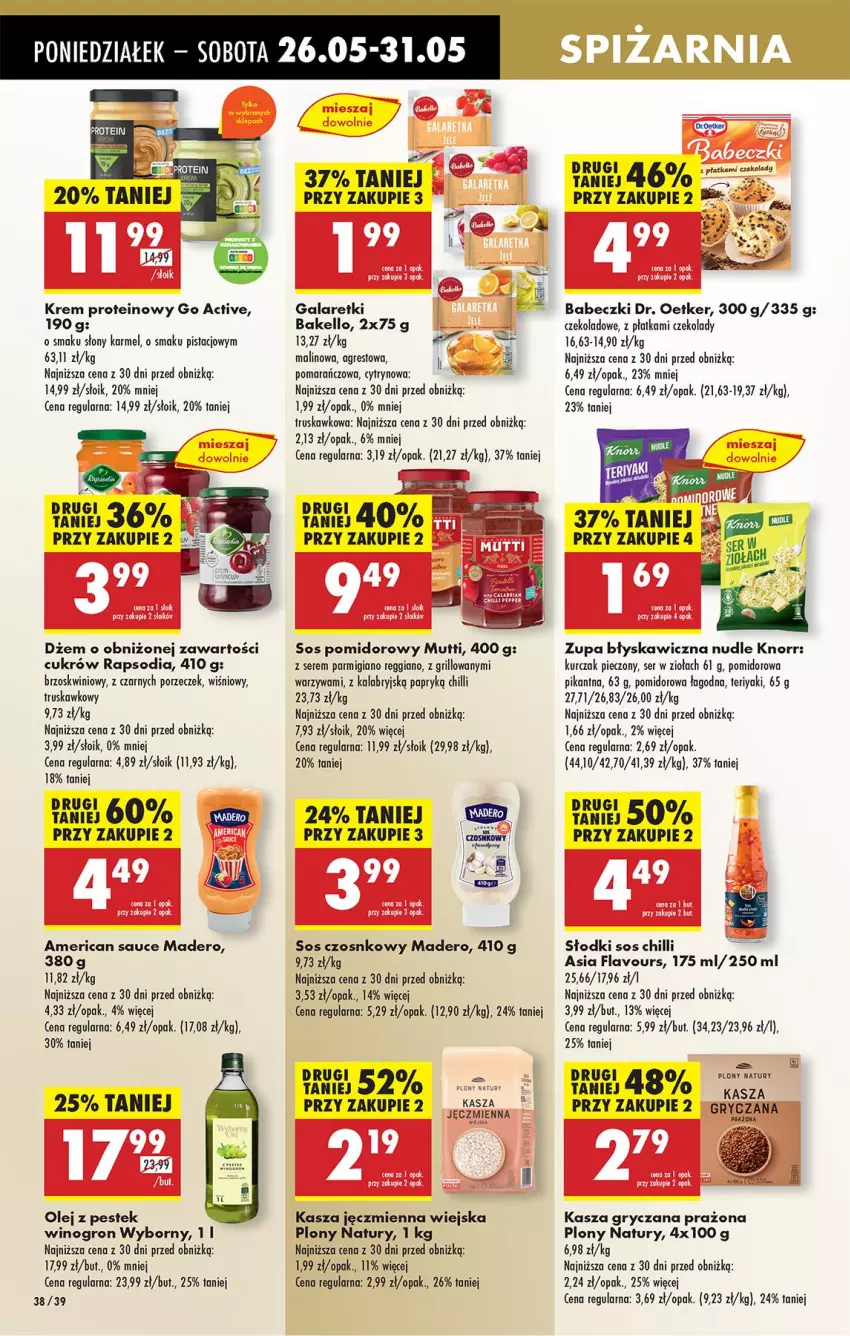 Gazetka promocyjna Biedronka - Od Poniedziałku - ważna 26.05 do 31.05.2025 - strona 44 - produkty: Babeczki, Dr. Oetker, Dżem, Gala, Galaretki, Gres, Grill, Gry, Kasza, Kasza gryczana, Kasza jęczmienna, Knorr, Kurczak, Leon, Olej, Piec, Por, Ser, Sos, Sos chilli, Sos czosnkowy, Sos pomidorowy, Stek, Warzywa, Wino, Zupa