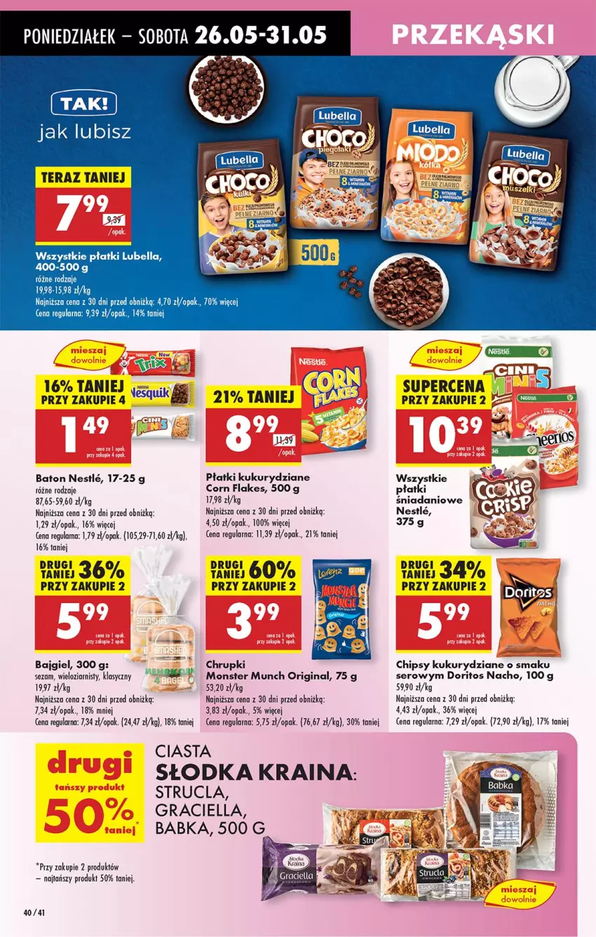Gazetka promocyjna Biedronka - Od Poniedziałku - ważna 26.05 do 31.05.2025 - strona 48 - produkty: Babka, Baton, Bell, Bella, Chipsy, Chrupki, Corn flakes, Danio, Gin, Gra, Lubella, Monster Munch, Ser, Sezam, Strucla, Tera
